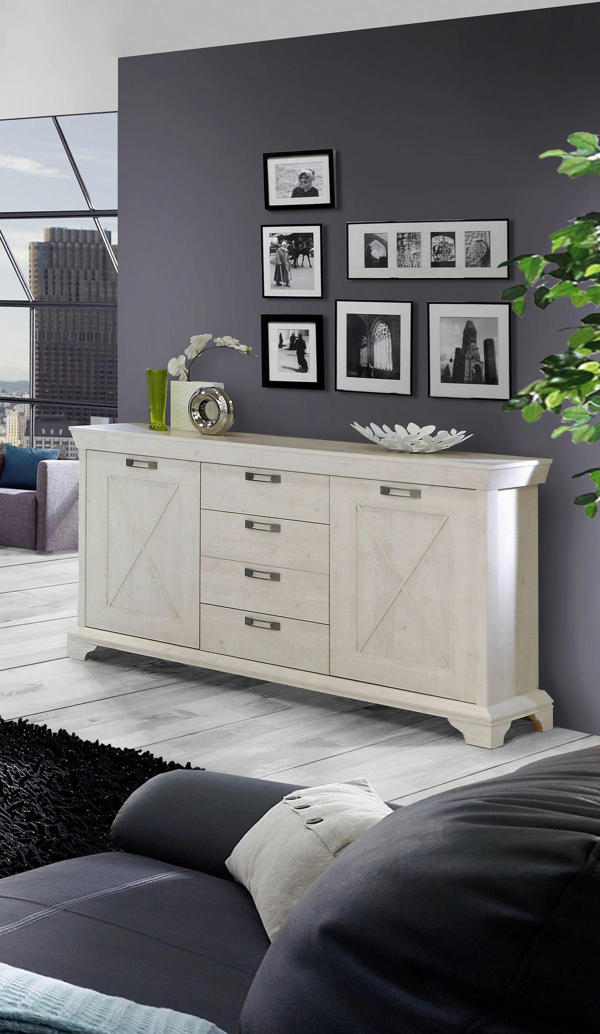 Sideboard  weiß Pinie Nachbildung B/H/T: ca. 178x96x48 cm Kashmir_Sideboard KSMK26-D43 - weiß (178,00/96,00/48,00cm)