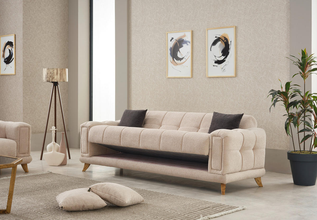 Sofa 3-2-1 Rixos beige Webstoff Rixos - beige/Eiche