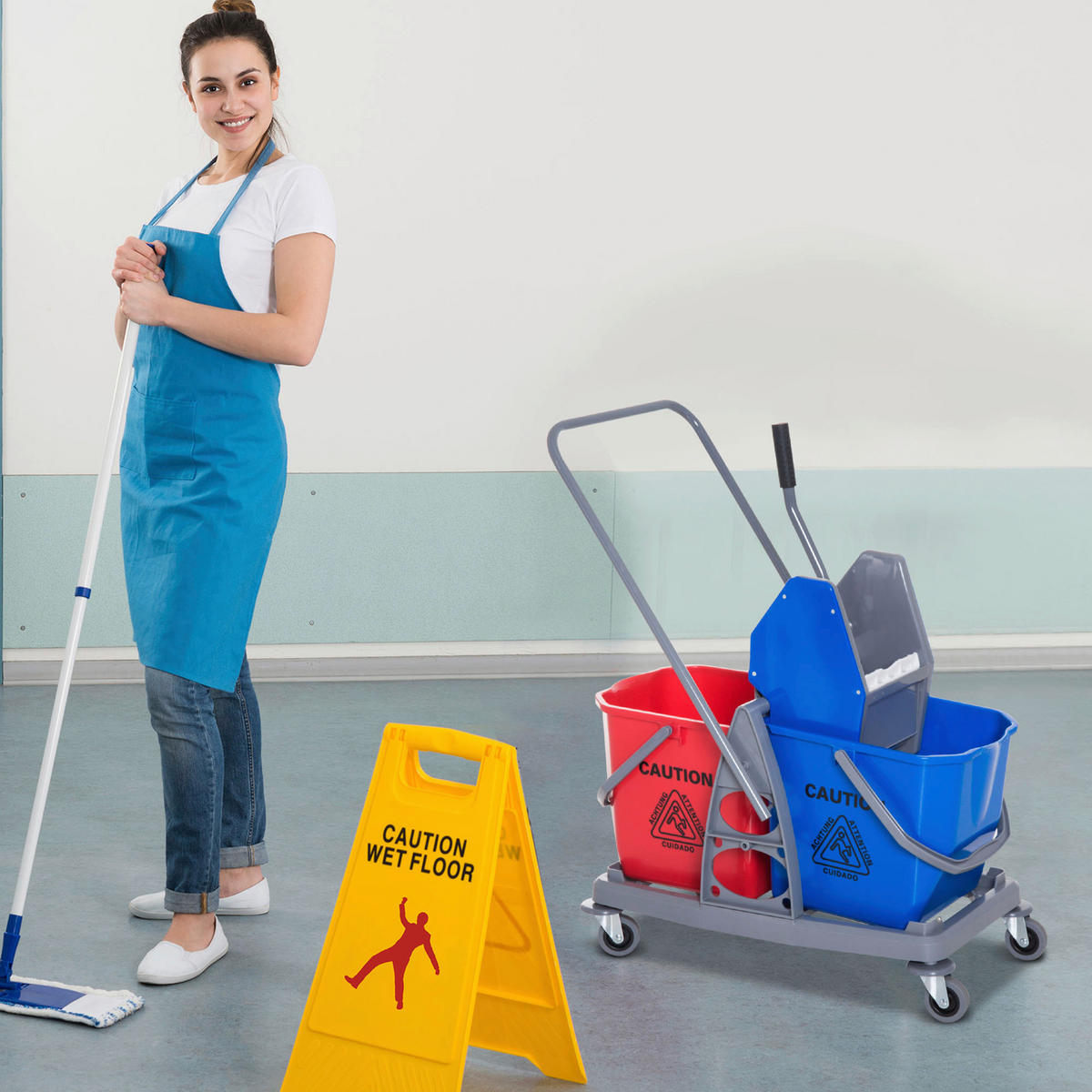 HOMCOM Wischwagen blau Metall B/H/T: ca. 45x92x45 cm Wischwagen - blau/rot (45,00/92,00/45,00cm) - HOMCOM