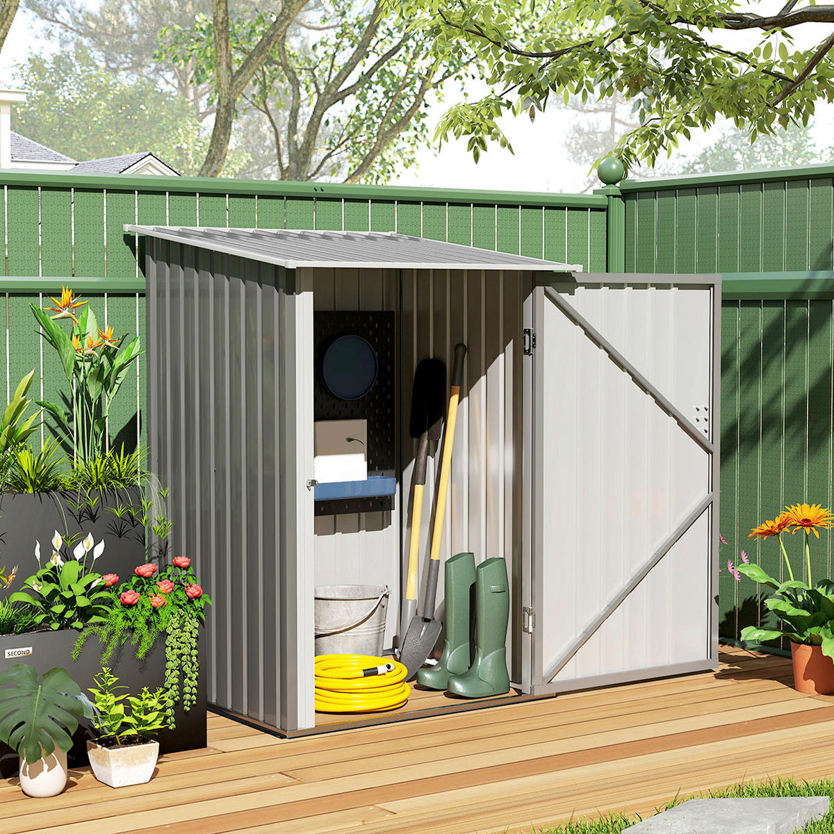 Outsunny Gerätehaus grau B/H/L: ca. 103x160x100 cm Gerätehaus - grau (100,00/103,00/160,00cm) - Outsunny