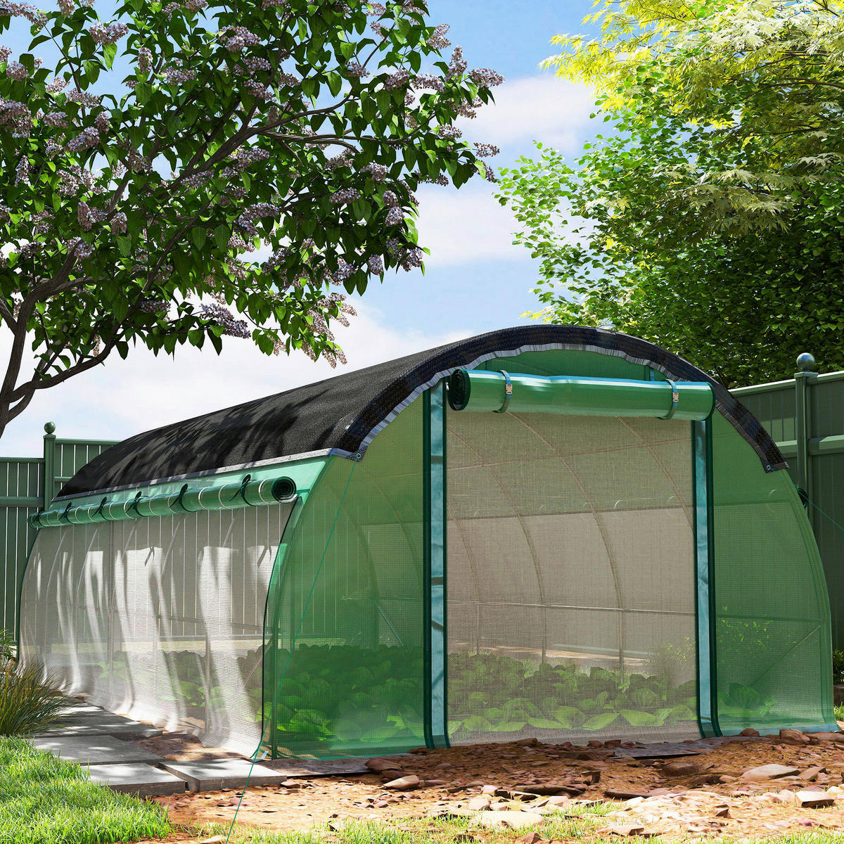 Outsunny Folientunnel B/H/L: ca. 300x198x600 cm Folientunnel - grün (600,00/300,00/198,00cm) - Outsunny