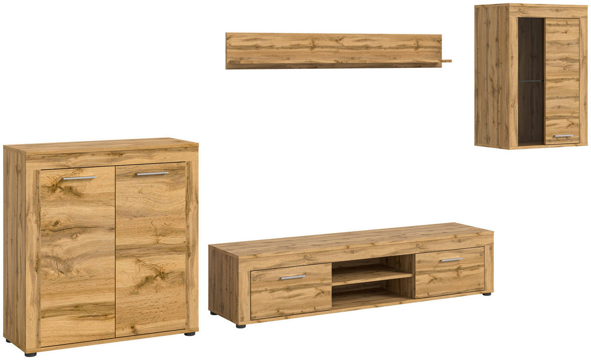 Wohnwand Jam Eiche Wotan Nachbildung B/H/T: ca. 330x169x35 cm Jam - Eiche (330,00/169,00/35,00cm) - xonox.home