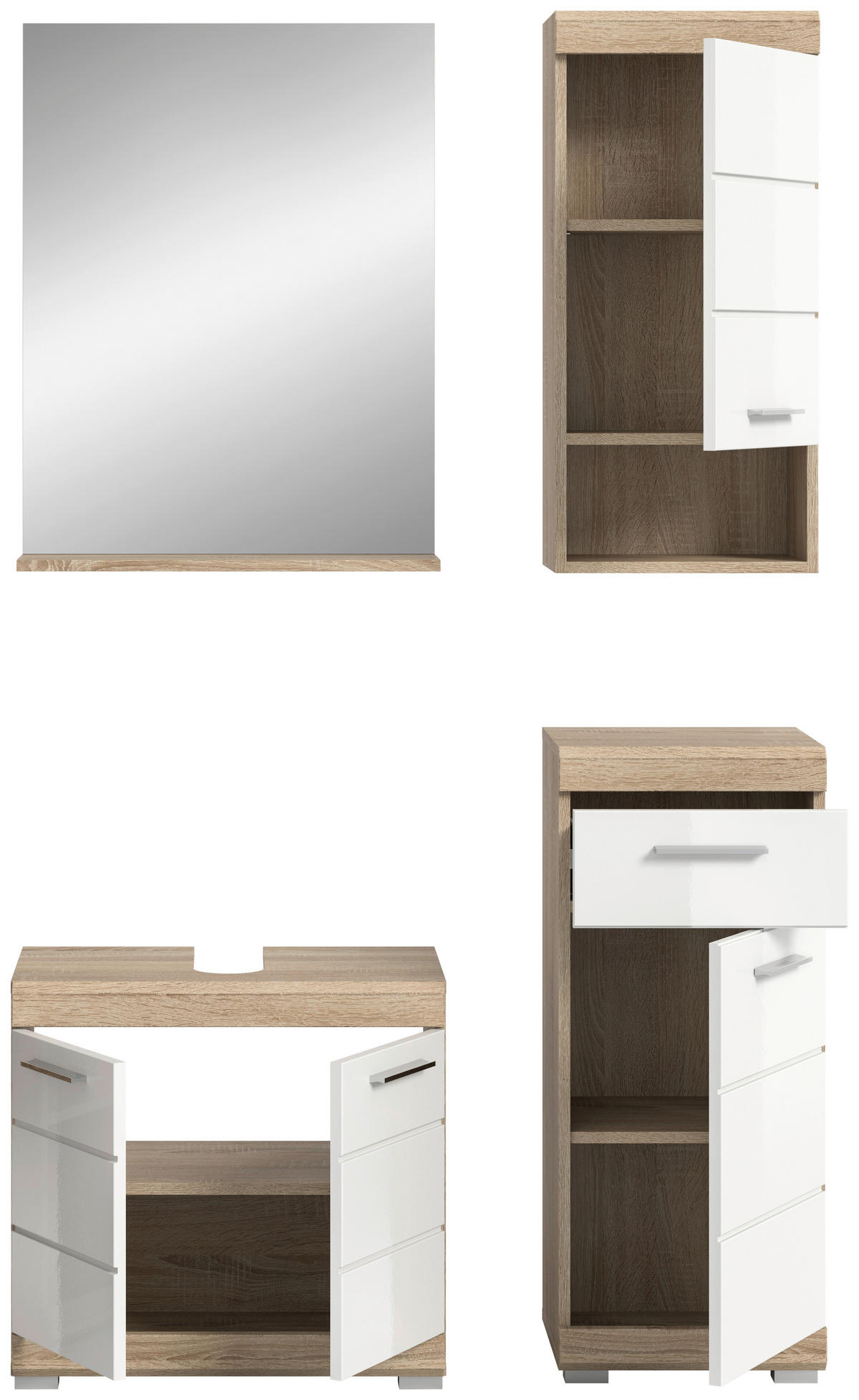 Badezimmer-Set Lambada Eiche Sonoma Nachbildung weiß Hochglanz B/H/T: ca. 112x191x34 cm Lambada - Eiche/weiß (112,00/191,00/34,00cm) - xonox.home