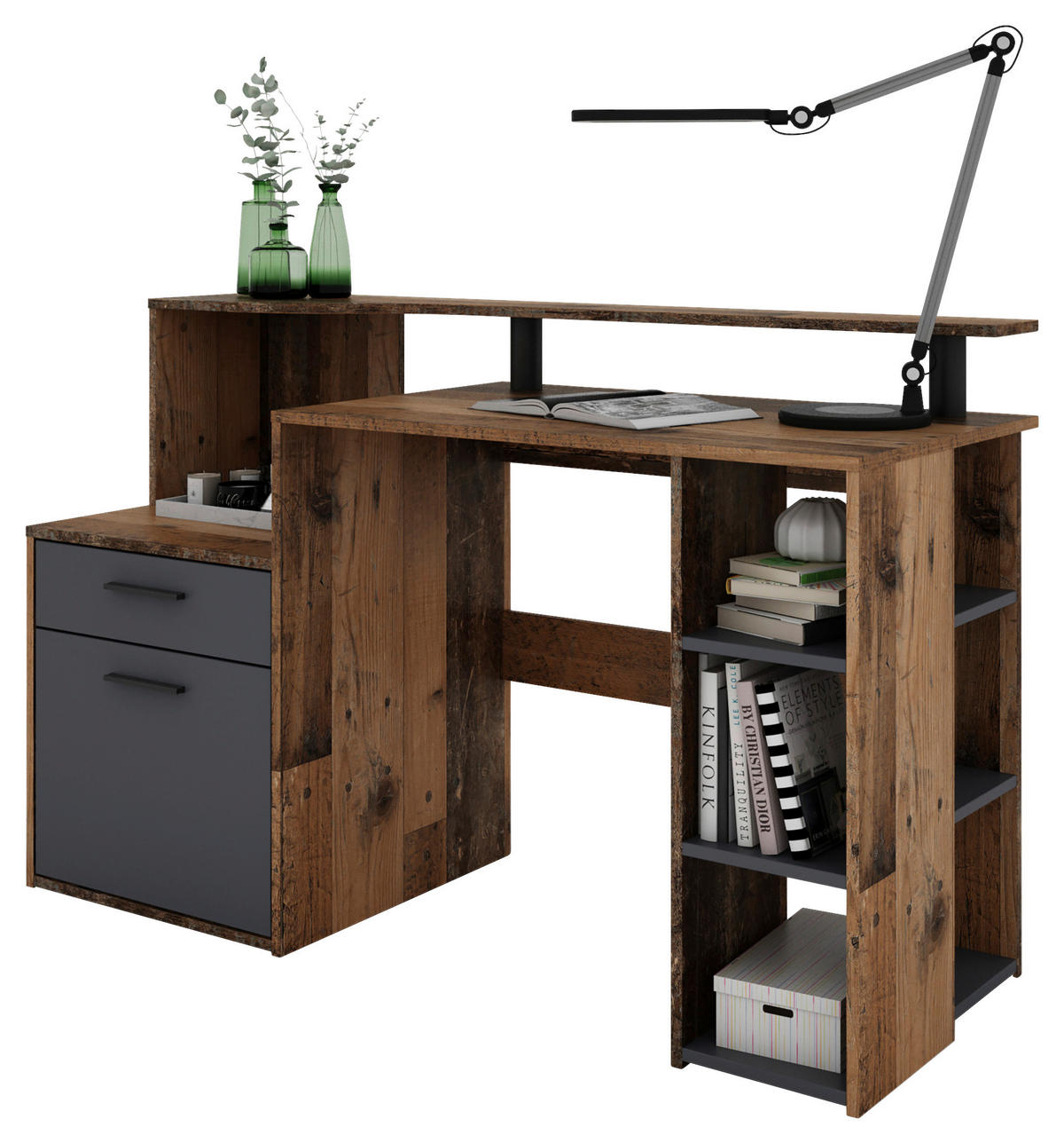 Schreibtisch LOUIS anthrazit B/H/T: ca. 140x89x55 cm LOUIS - anthrazit (140,00/89,00/55,00cm) - byLIVING