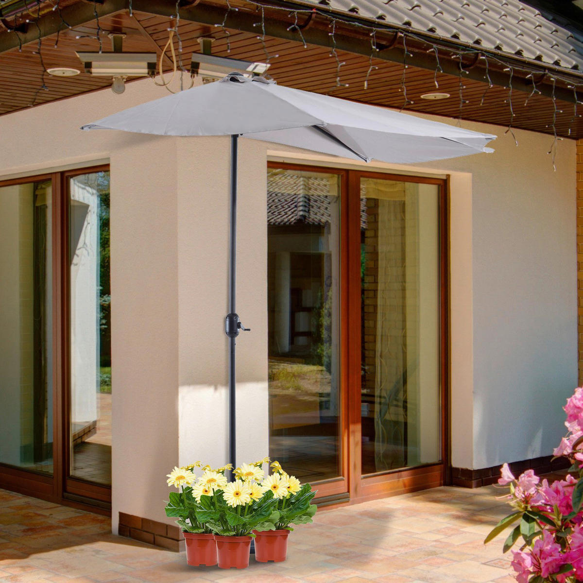 Outsunny Sonnenschirm grau Aluminium B/H/L: ca. 150x249x293 cm Sonnenschirm - grau (293,00/150,00/249,00cm) - Outsunny