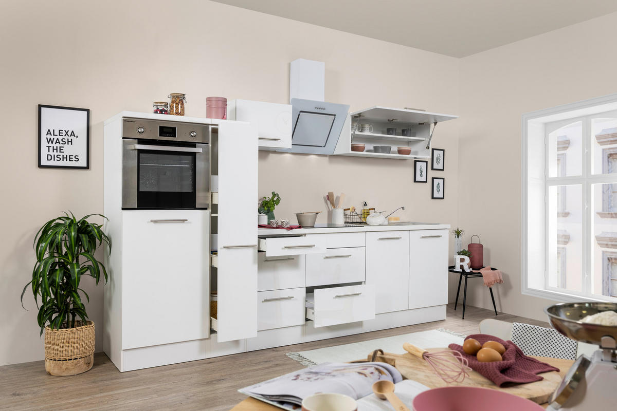 Respekta Küchenblock Amanda weiß Hochglanz B/H/T: ca. 300x200x60 cm Amanda - weiß/Edelstahloptik (300,00/200,00/60,00cm) - Respekta