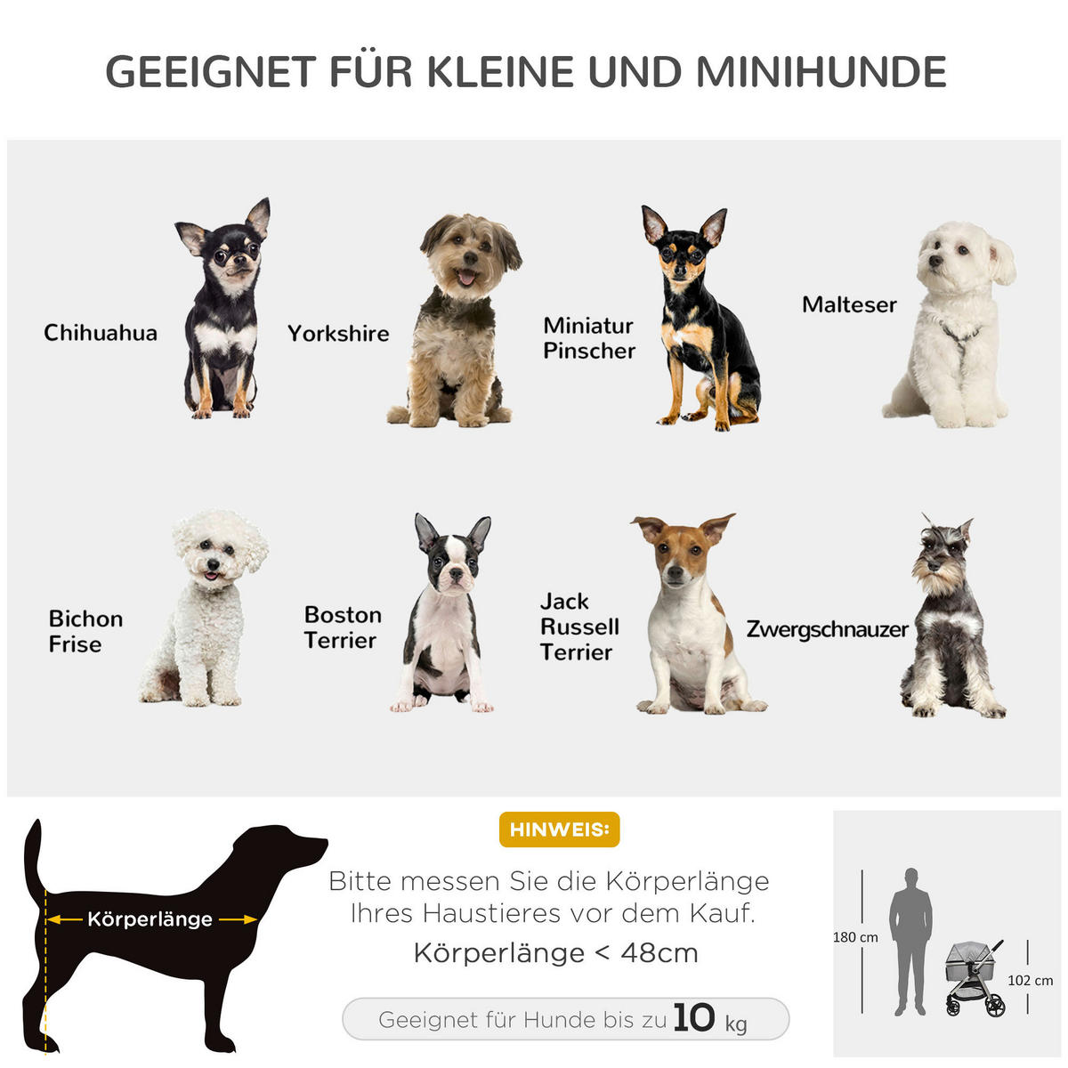 PawHut Hunde-Zubehör hellgrau Edelstahl B/H/L: ca. 58x83x102 cm Hundewagen - hellgrau (102,00/58,00/83,00cm) - PawHut