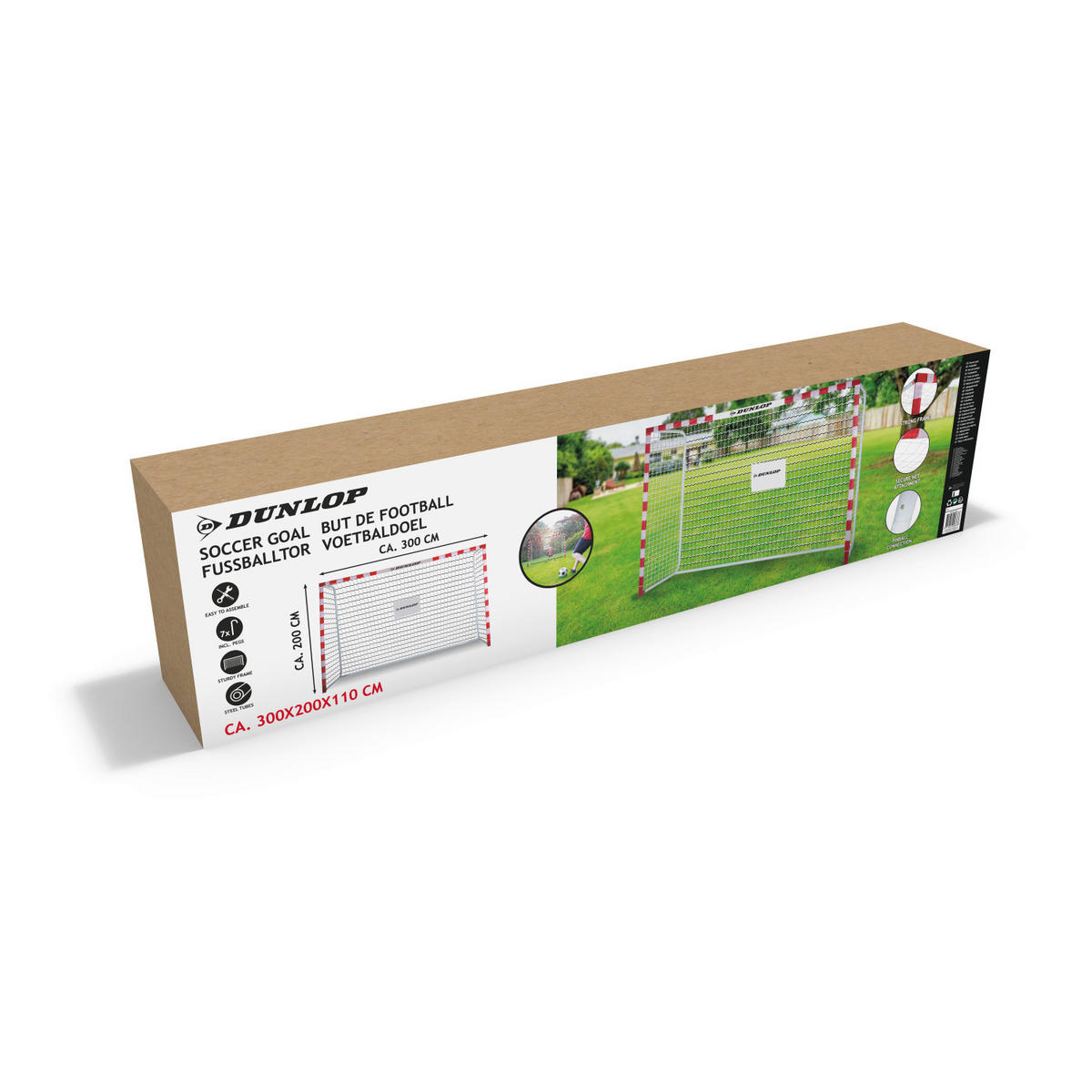 Dunlop Fußballtor rot B/H/L: ca. 200x110x300 cm Fußballtor - weiß/rot (300,00/200,00/110,00cm) - Dunlop