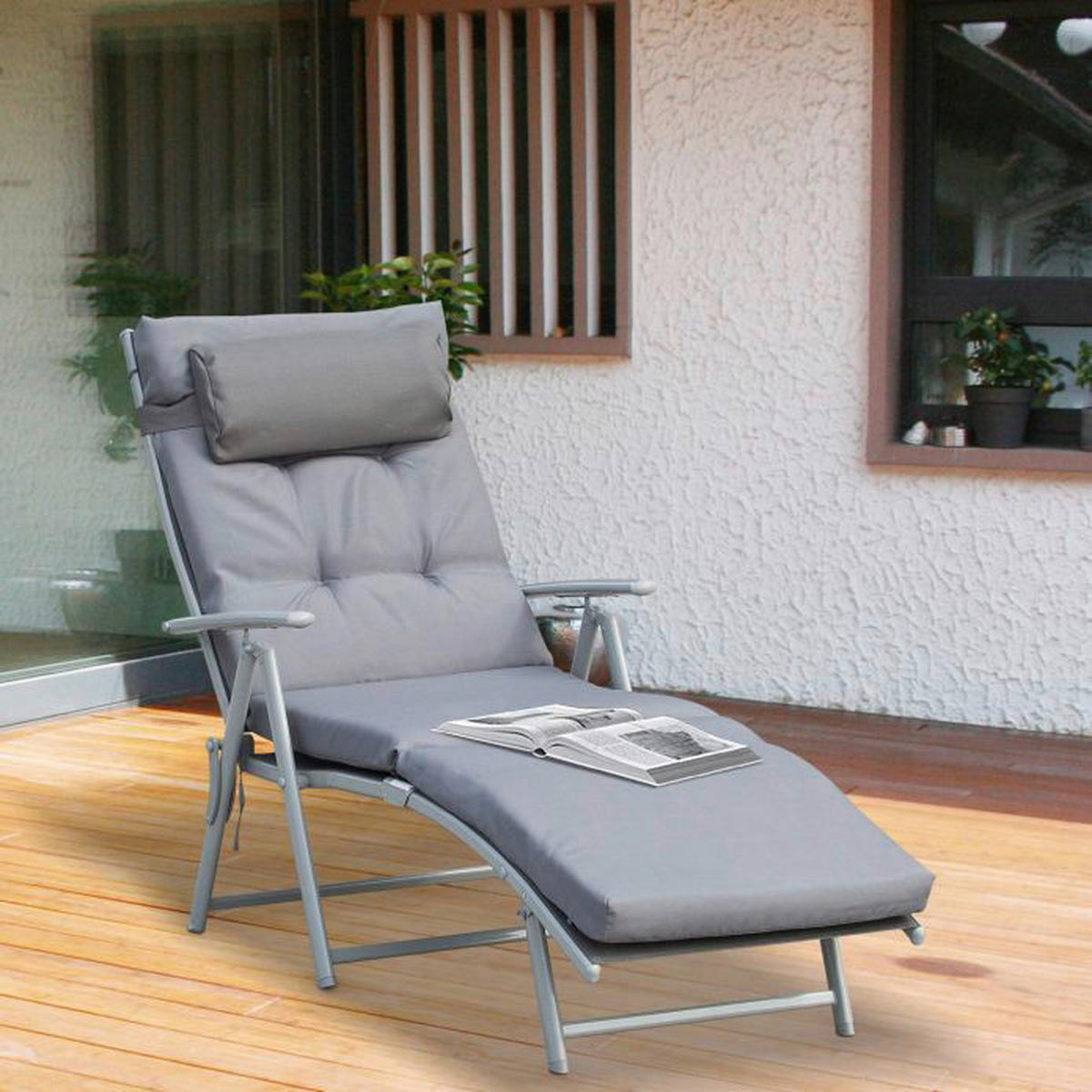 Outsunny Sonnenliege grau Metall B/H/L: ca. 64x101x180 cm Sonnenliege - grau (180,00/64,00/101,00cm) - Outsunny