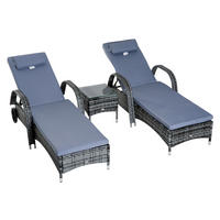 Outsunny Gartenliege grau Metall Rattan-Gartenliege_3tlg. - grau - Outsunny
