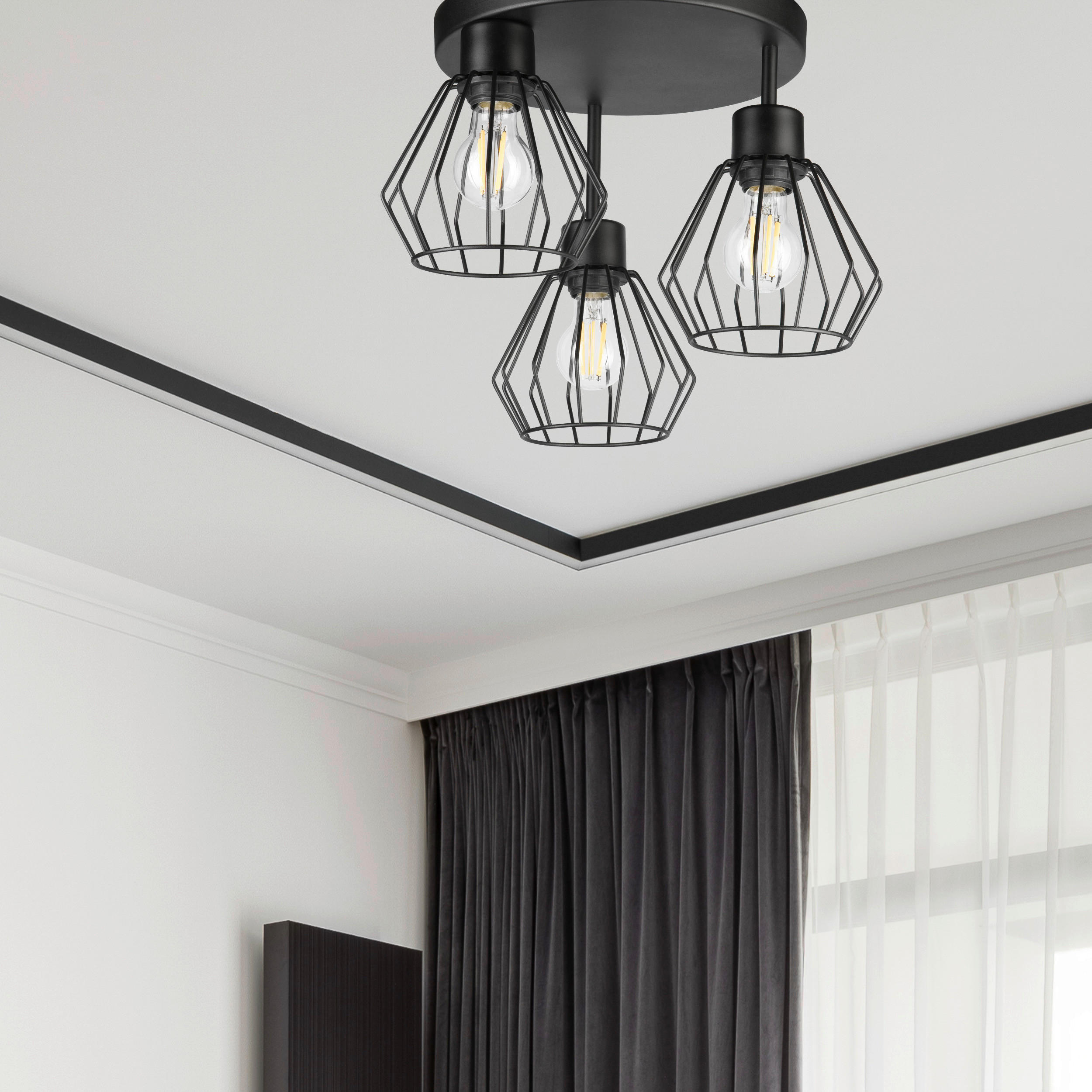 Thumbnail - Lamkur Deckenleuchte AUDREY 50621 schwarz Stahl Glas H/L: ca. 32x38 cm E27 3 Brennstellen