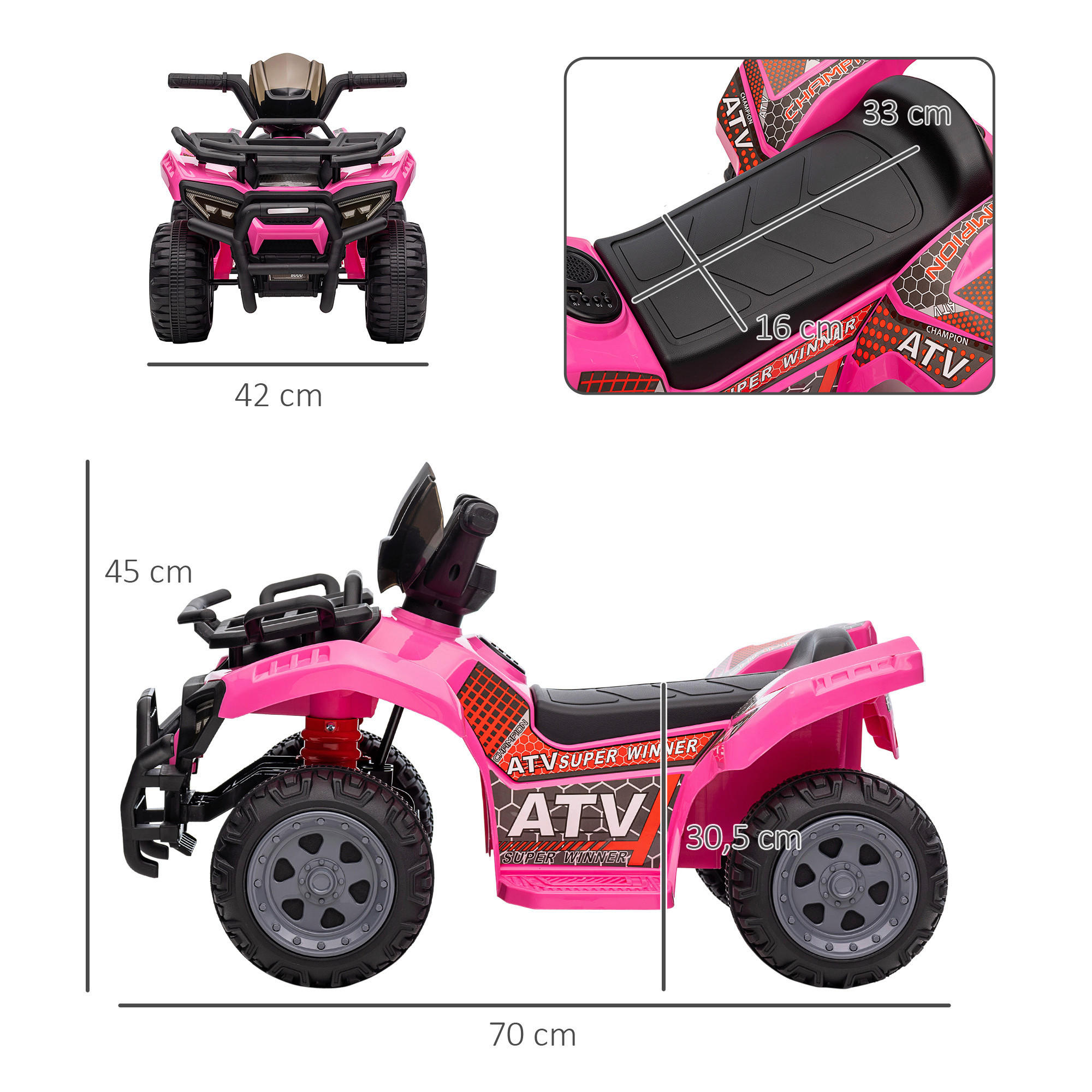 HOMCOM Kinderauto rosa B/H/L: ca. 42x70x45 cm Kinder-Elektrofahrzeug - rosa (45,00/42,00/70,00cm) - HOMCOM