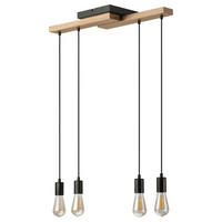 Lamkur Pendelleuchte schwarz Holz B/H/L: ca. 20x86x64 cm E27 4 Brennstellen CORTINA - schwarz (64,00/20,00/86,00cm) - Lamkur