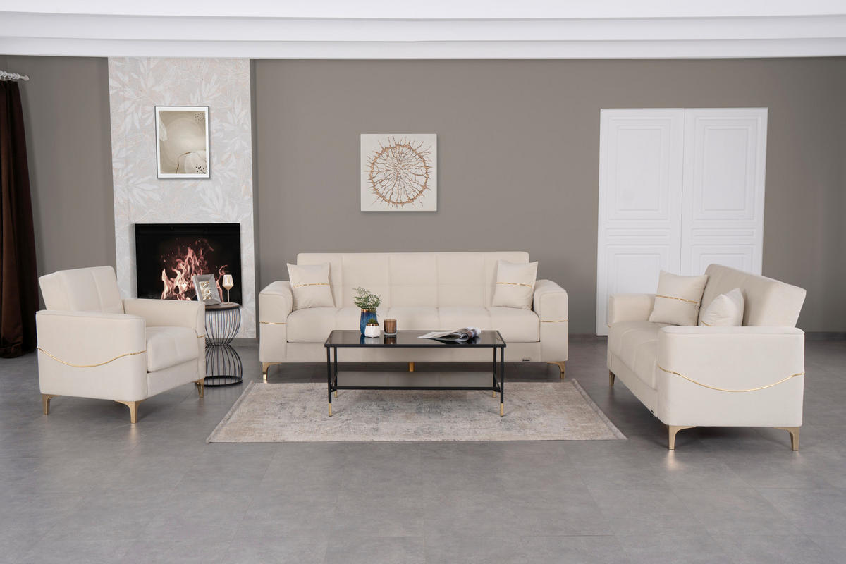 Sofa 3-2-1 Salda beige Microfaser Salda - gold/beige