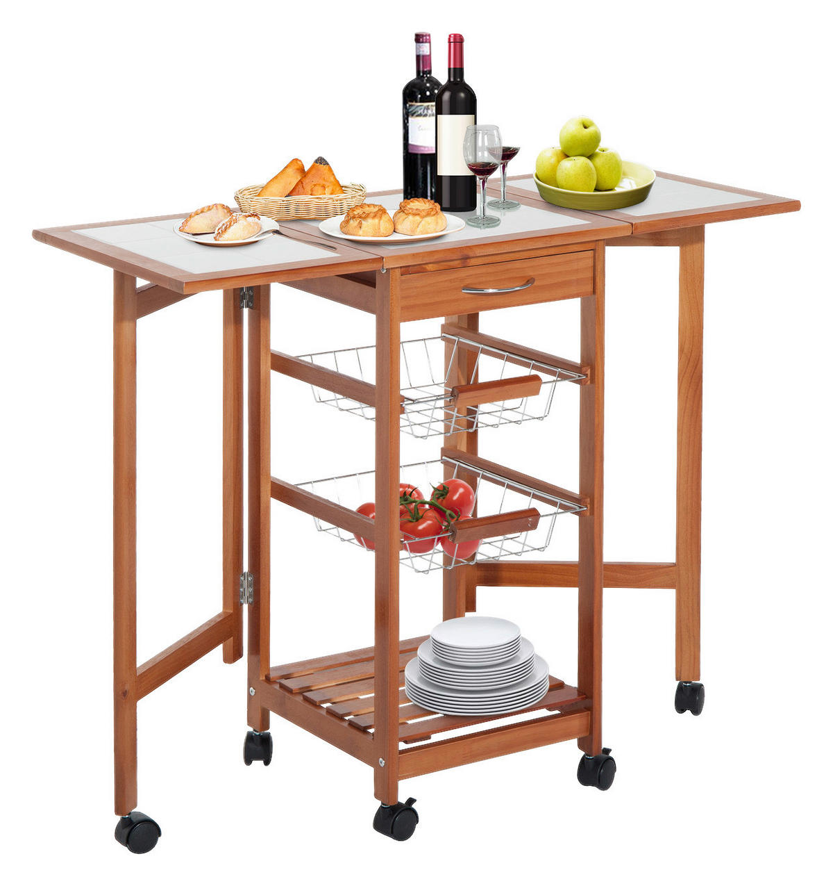 HOMCOM Servierwagen natur Holz B/H/T: ca. 92x75x37 cm Servierwagen - natur (92,00/75,00/37,00cm) - HOMCOM