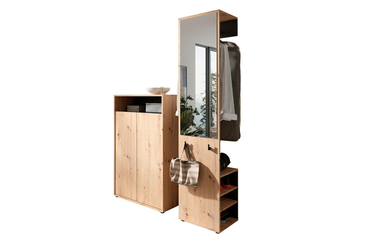 Garderobe Lyon Eiche Artisan Nachbildung schwarz B/H/T: ca. 70x115x33,5 cm Lyon - Eiche/schwarz (70,00/115,00/33,50cm) - byLIVING