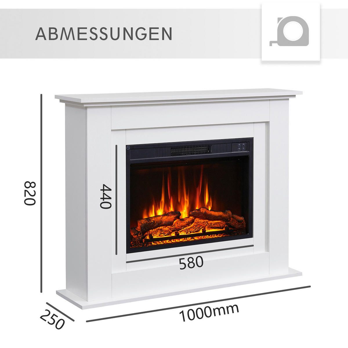 Balderia Elektrischer-Kamin EF447A-MT447A-W weiß B/H/T: ca. 82x100x25 cm Elektrischer Kamin Finn - weiß (82,00/100,00/25,00cm) - Balderia