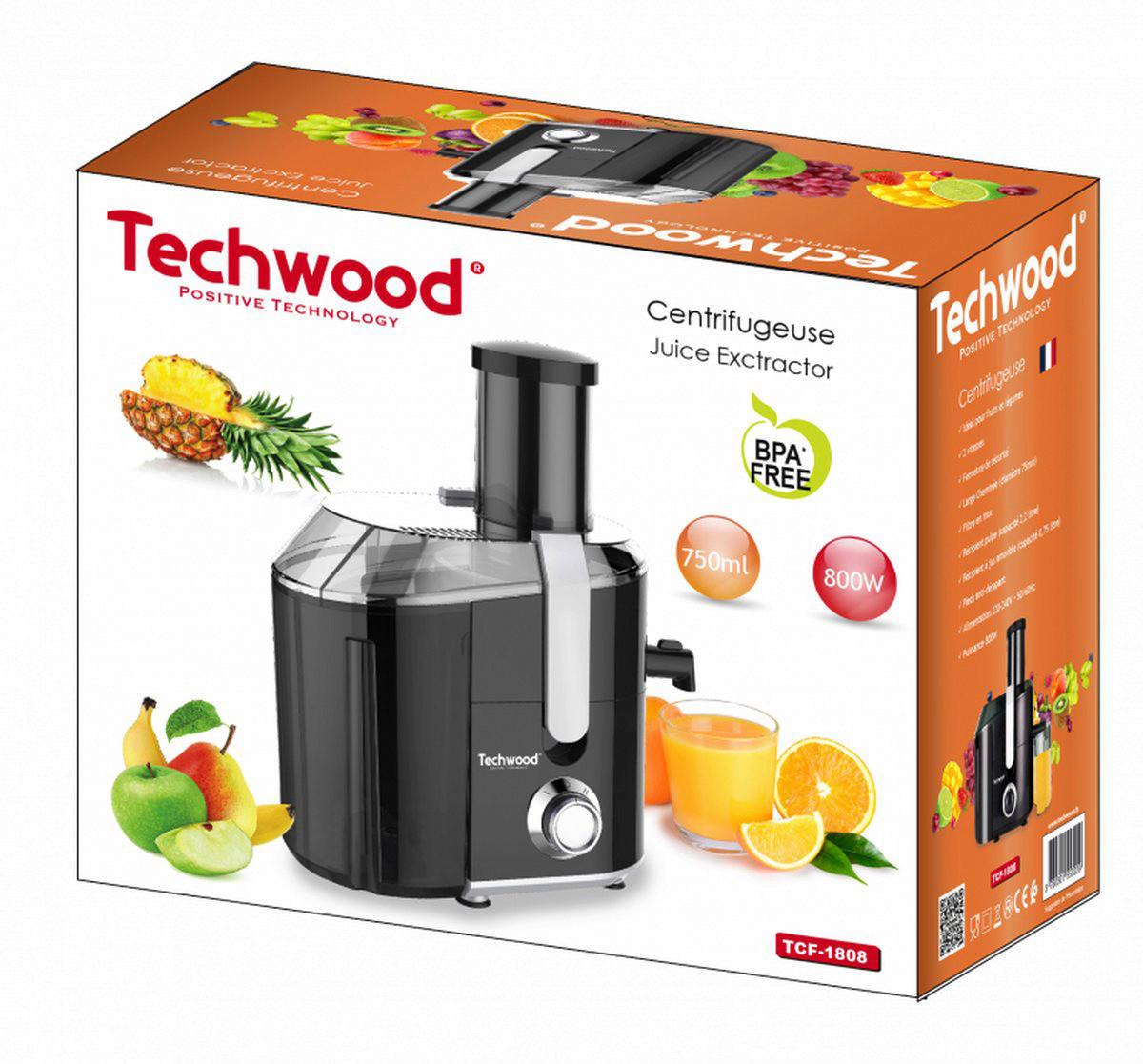 Techwood Entsafter TCF1808 schwarz Metall Kunststoff B/H/L: ca. 33x36x19 cm ca. 2,2 l Entsafter TCF1808 - schwarz (19,00/33,00/36,00cm) - Techwood