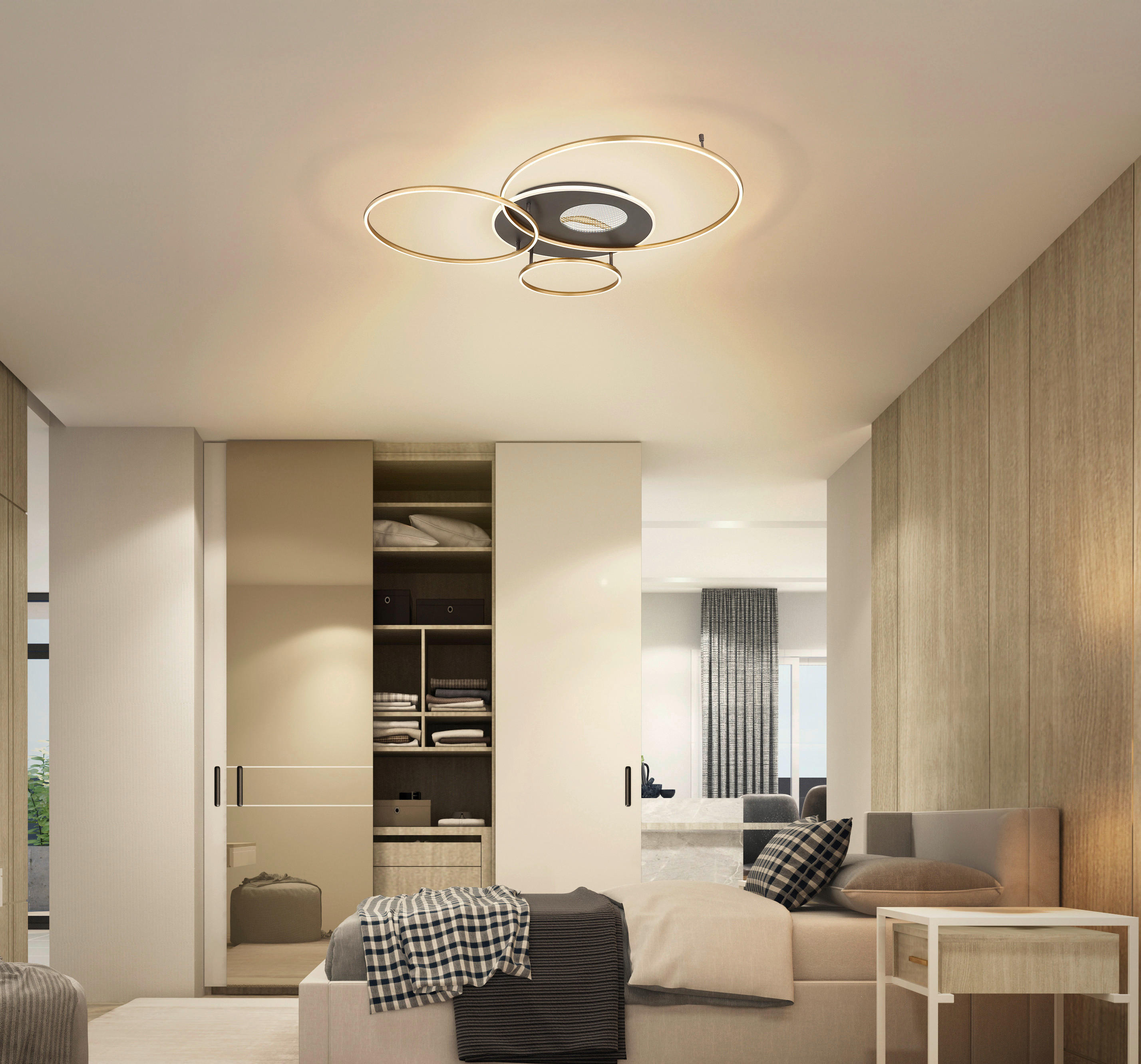 Thumbnail - GLOBO Deckenleuchte anthrazit Opal gold Aluminium Acryl Kunststoff B/H/L: ca. 70x13x90 cm 1 Brennstellen