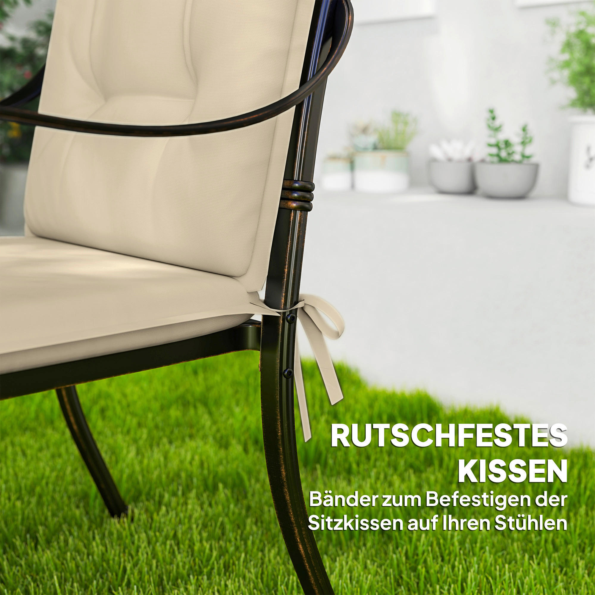 Outsunny Sitzkissen 4er Set beige Polyester B/H/L: ca. 50x5x108 cm Sitzkissen 4er Set - beige (108,00/50,00/5,00cm) - Outsunny