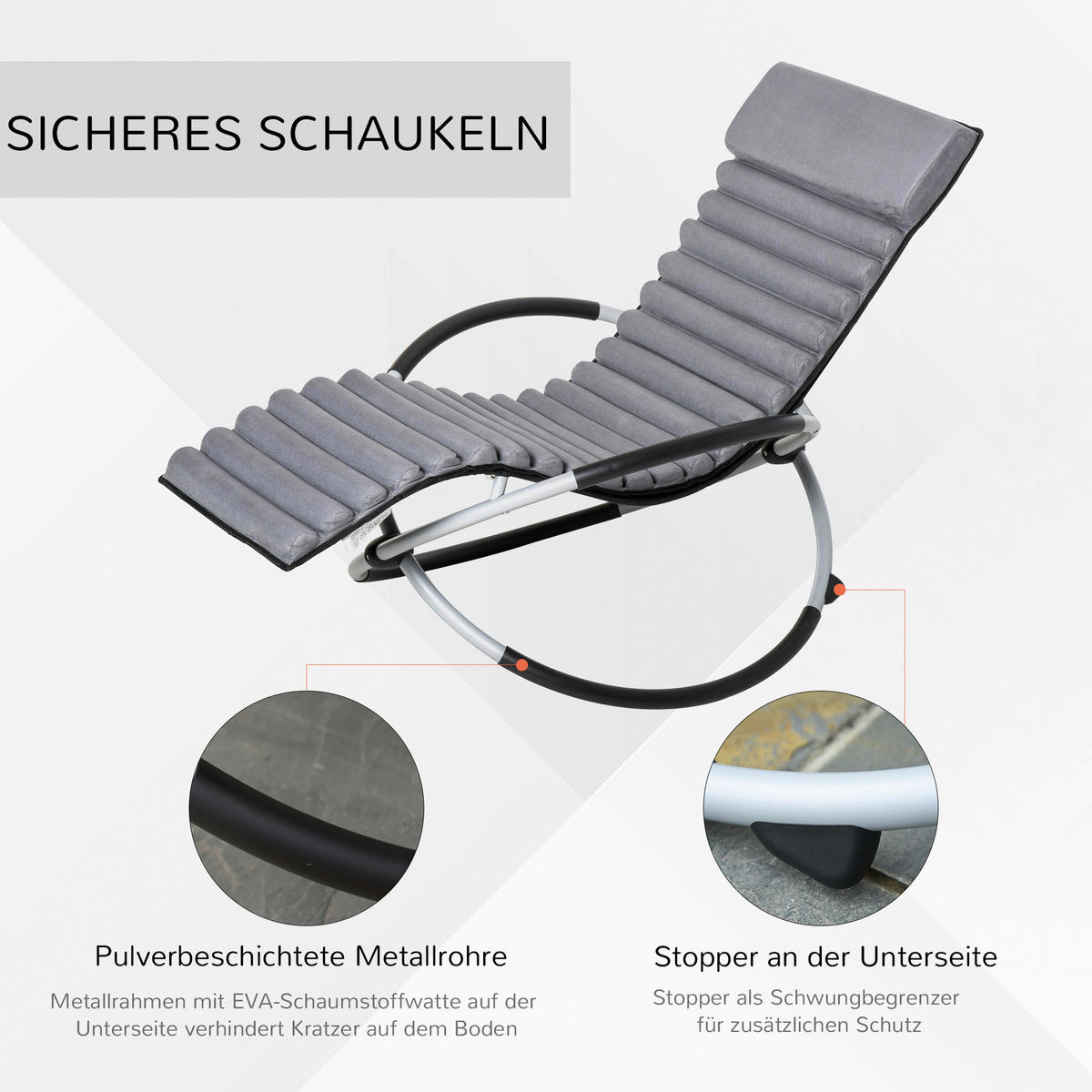 Outsunny Schaukelstuhl mit  Kissen grau Metall B/H/L: ca. 74x86x145 cm Schaukelstuhl_mit_Kissen - grau (145,00/74,00/86,00cm) - Outsunny