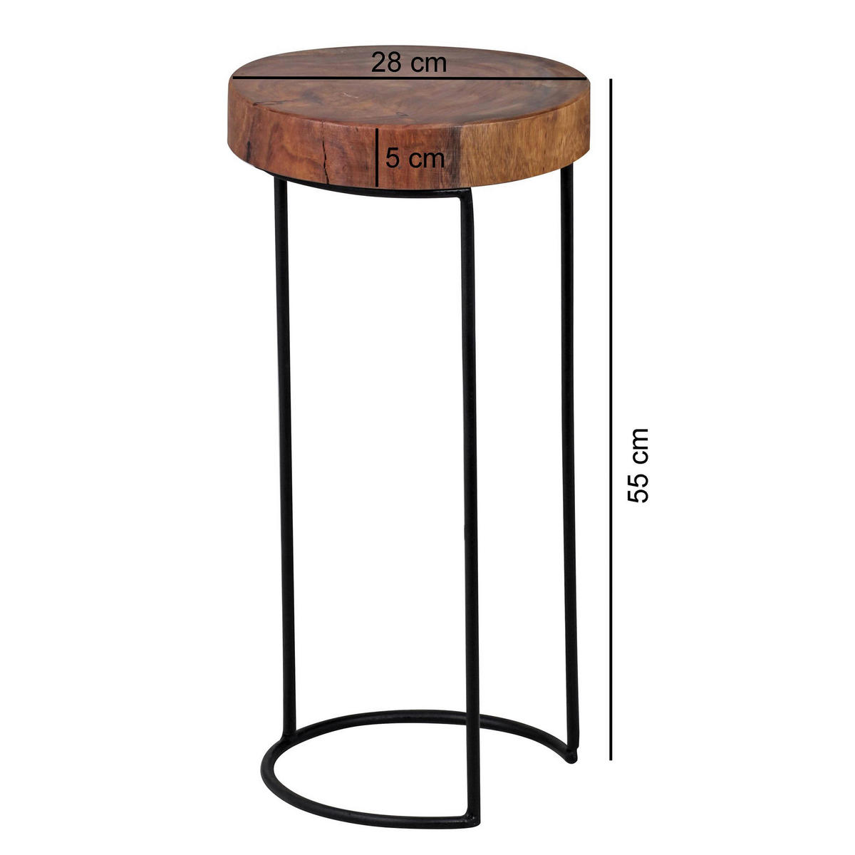 Beistelltisch natur schwarz Echtholz Metall B/H/T: ca. 28x55x28 cm Beistelltisch - natur/schwarz (28,00/55,00/28,00cm) - Wohnling