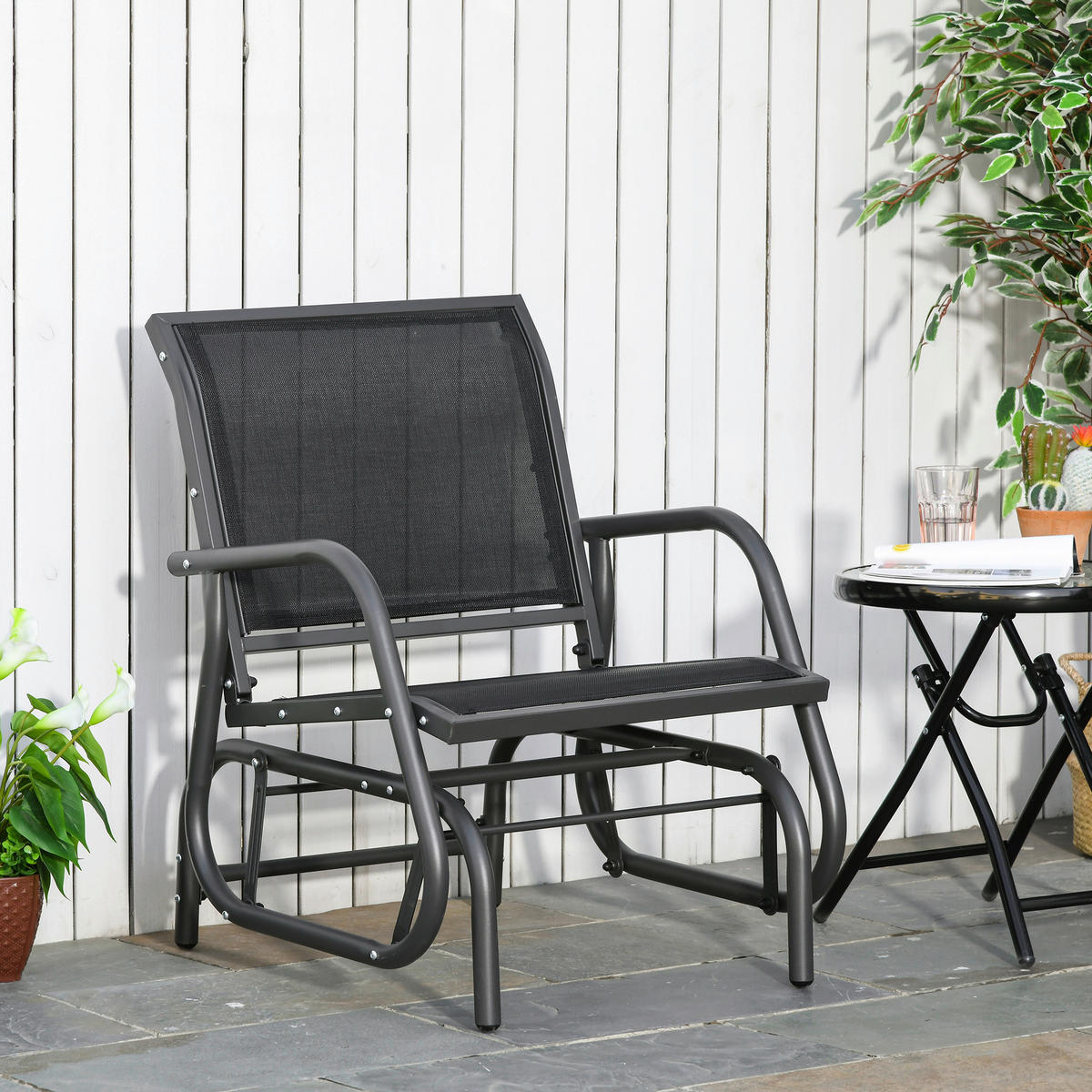 Outsunny Gartenstuhl grau Metall B/H/T: ca. 75x85x66 cm Gartenstuhl - grau (75,00/85,00/66,00cm) - Outsunny