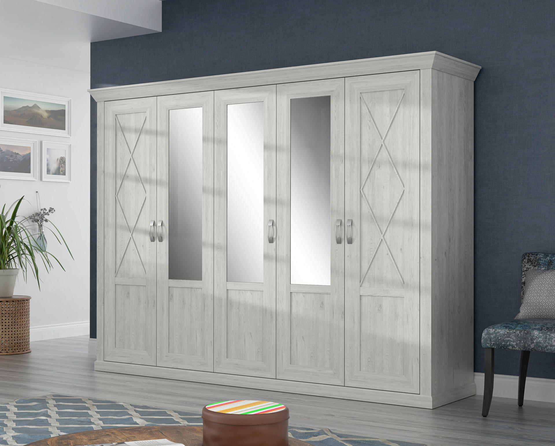 Kleiderschrank  weiß Pinie Nachbildung B/H/T: ca. 268,3x205,8x62,6 cm Kashmir_Kleiderschrank - weiß (268,30/205,80/62,60cm)