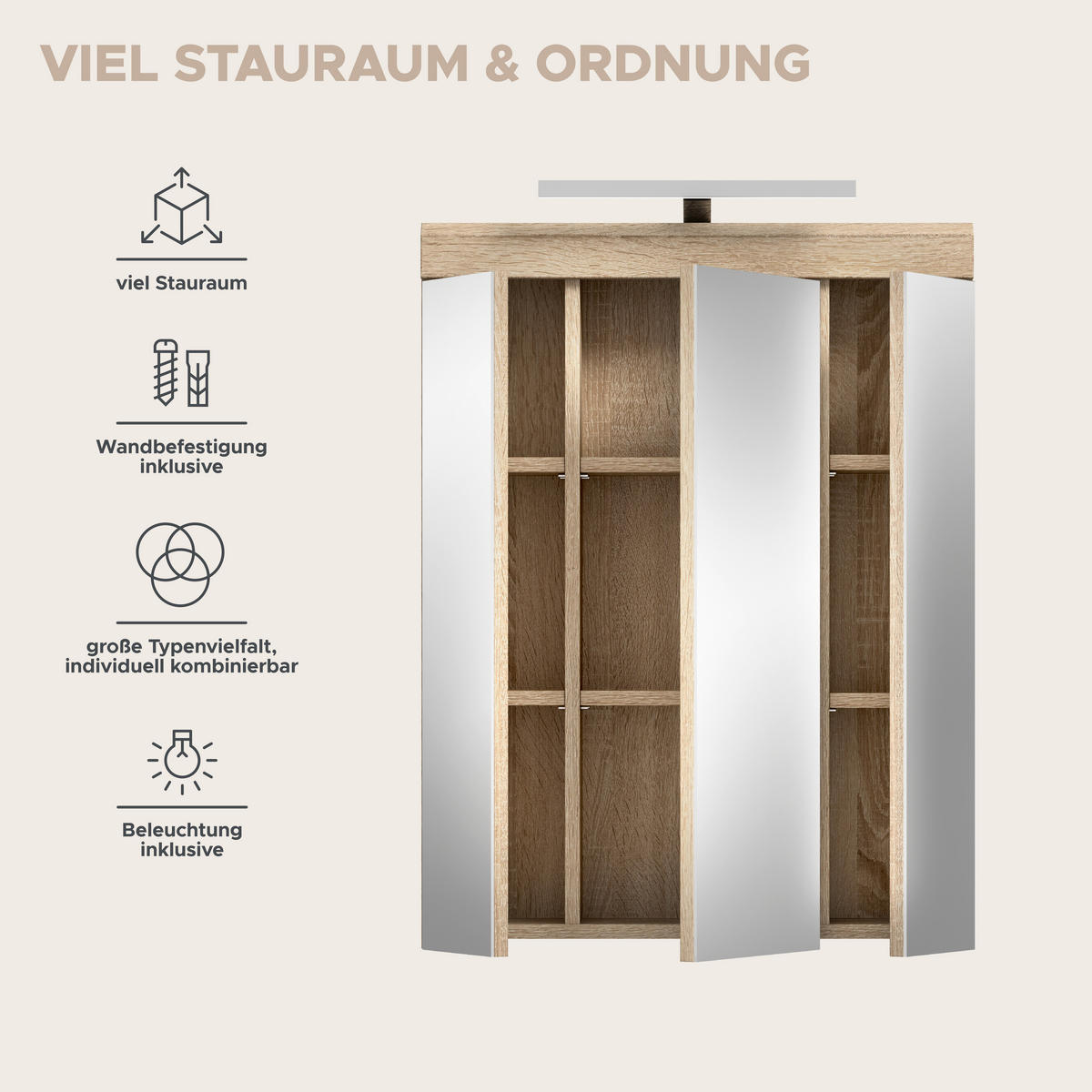 Spiegelschrank Lambada Eiche Sonoma Nachbildung weiß Hochglanz B/H/T: ca. 60x79x37 cm Lambada - Eiche/weiß (60,00/79,00/37,00cm) - xonox.home