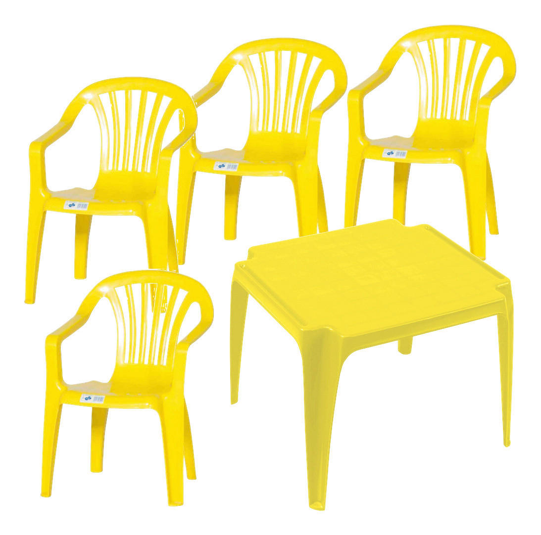 ProGarden Kindermöbel-Set gelb Kunststoff B/H/L: ca. 38x53x43 cm Kindermöbel-Set_4xSessel_1xTisch - gelb (43,00/38,00/53,00cm) - ProGarden