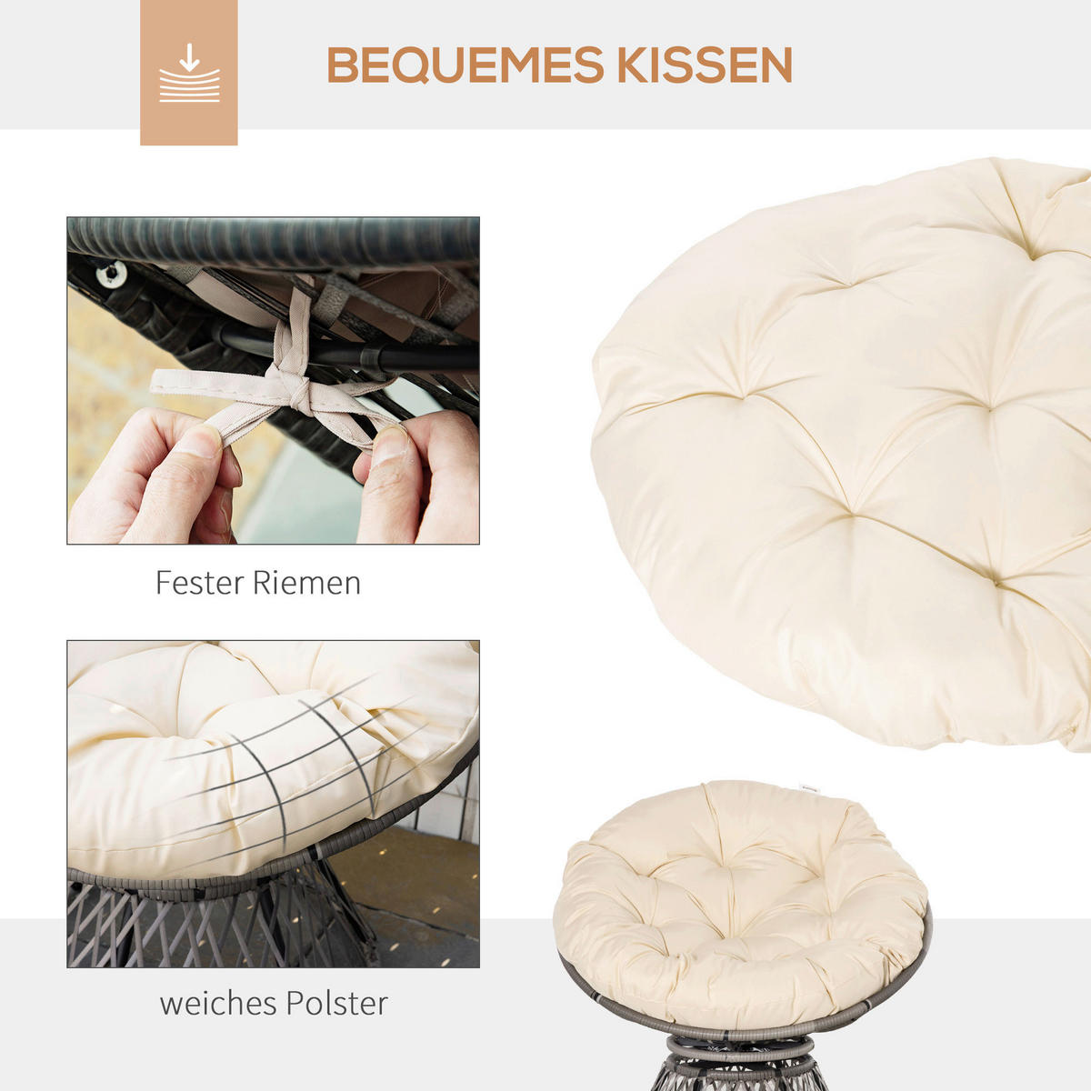 Outsunny Gartensessel beige Polyester B/H/L: ca. 97x87x90 cm Papasansessel - beige (90,00/97,00/87,00cm) - Outsunny