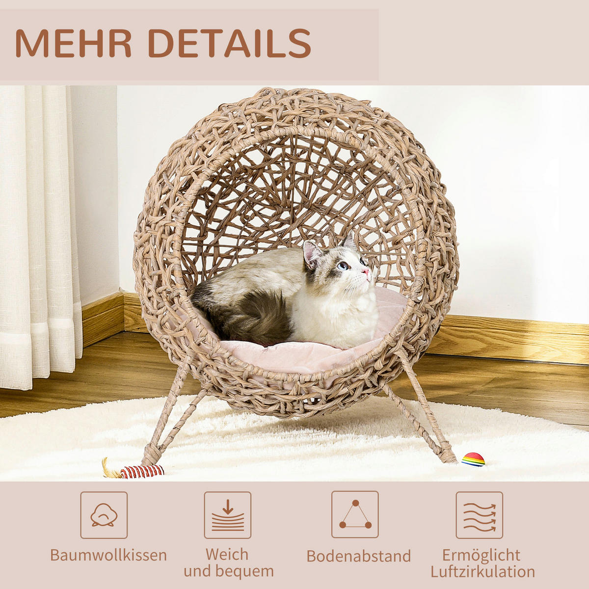 PawHut Katzenkorb natur Rattan B/H/L: ca. 52x58x52 cm Katzenkorb - natur (52,00/52,00/58,00cm) - PawHut