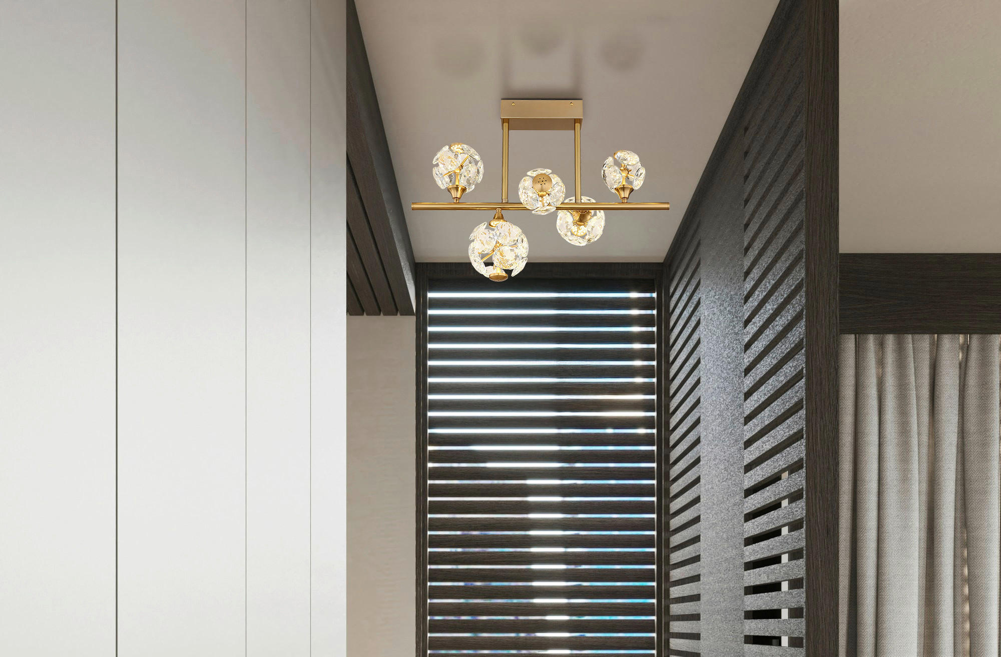 Thumbnail - GLOBO Deckenleuchte klar gold Metall B/H/T/L: ca. 31x45x61x61 cm 1 Brennstellen