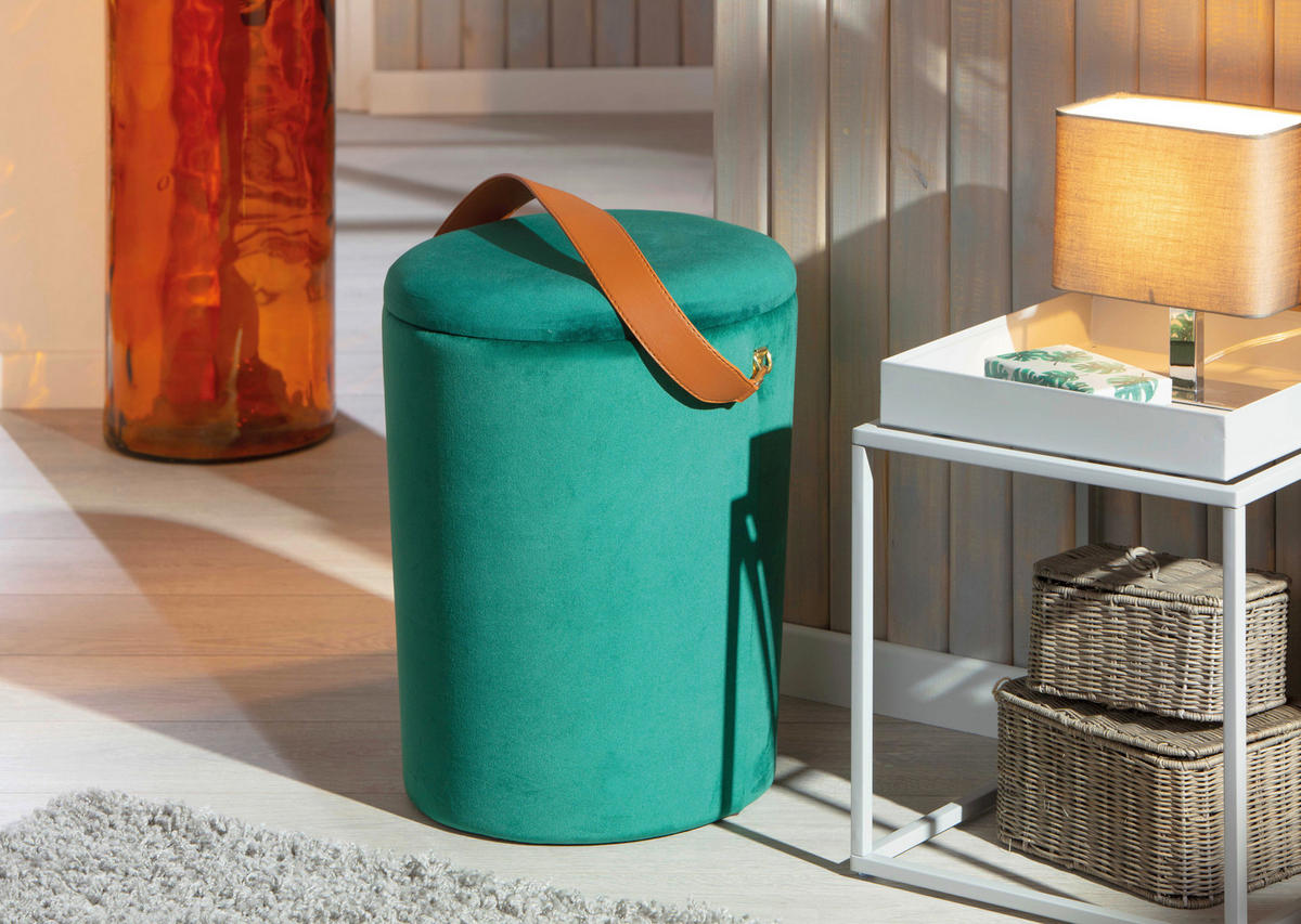 Inter Link Hocker Papua grün MDF Samtoptik B/H/T: ca. 35x45x35 cm Papua - grün (35,00/45,00/35,00cm) - Inter Link