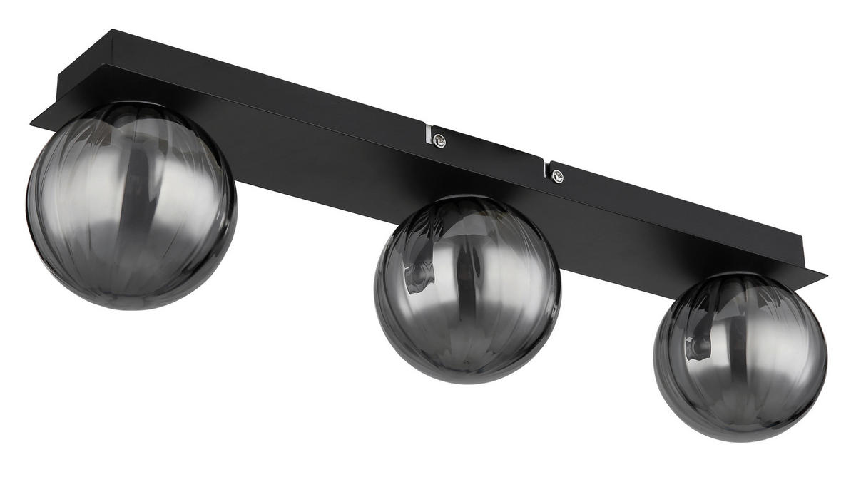 GLOBO LED-Deckenleuchte schwarz Rauch Glas Metall B/H/T: ca. 10x12,5x50 cm 3 Brennstellen ANDER - schwarz/Rauch (10,00/12,50/50,00cm) - GLOBO