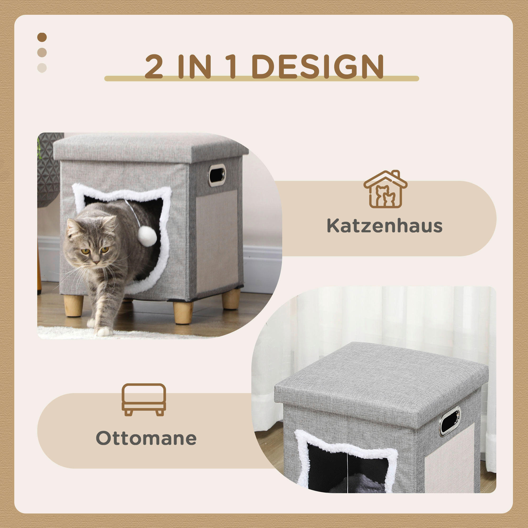 PawHut Katzen-Zubehör grau Polypropylen B/H/L: ca. 35,5x35,5x42,5 cm Katzenhaus - grau (42,50/35,50/35,50cm) - PawHut