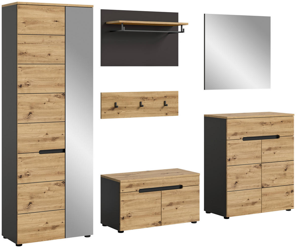 Garderobe CANU edles Basaltgrau Nachbildung Eiche Artisan Nachbildung B/H/T: ca. 255x190x37 cm CANU - Eiche/edles Basaltgrau (255,00/190,00/37,00cm) - xonox.home