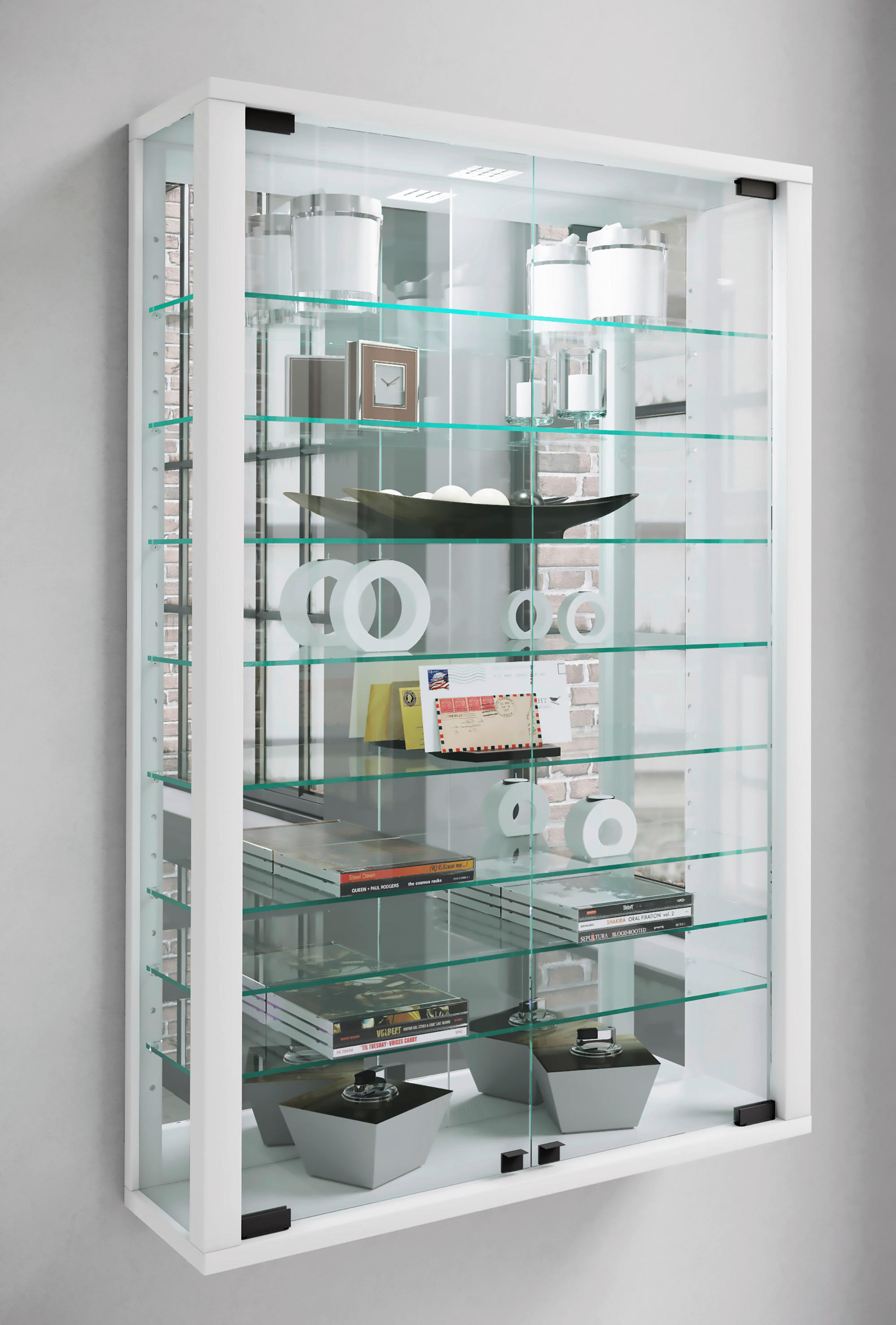 Vitrine Vitrosa weiß Holzwerkstoff Glas B/H/T: ca. 59x91x18 cm Vitrosa - weiß (59,00/91,00/18,00cm) - VCM Möbel