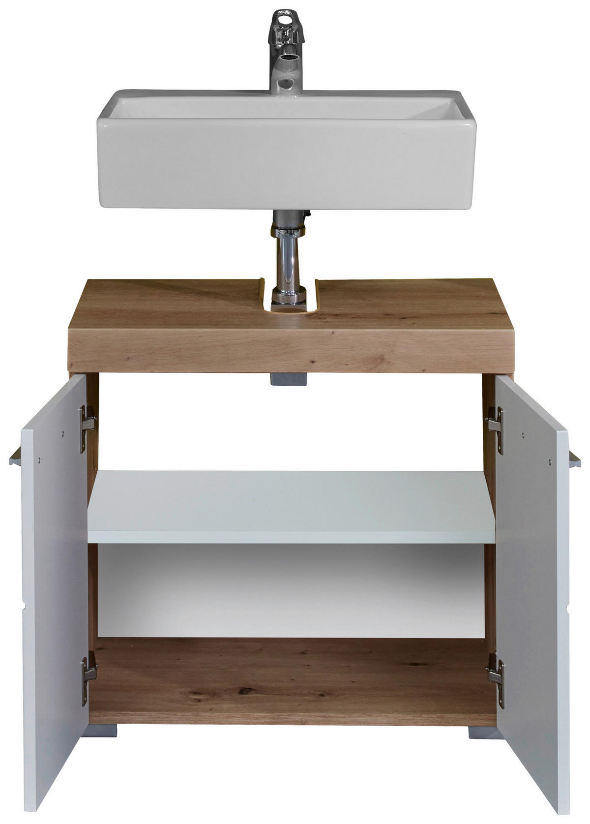 Waschbeckenunterschrank Amanda weiß Hochglanz Asteiche Nachbildung B/H/T: ca. 60x56x34 cm Amanda - weiß (60,00/56,00/34,00cm) - Trendteam