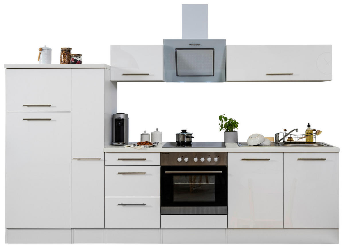 Respekta Küchenblock Amanda weiß Hochglanz B/H/T: ca. 300x200x60 cm Amanda - weiß/Edelstahloptik (300,00/200,00/60,00cm) - Respekta