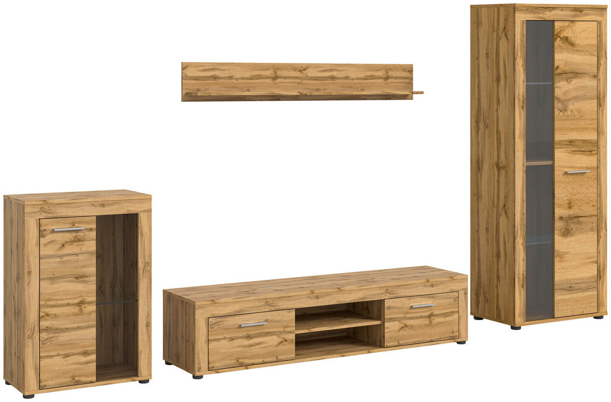 Wohnwand Jam Eiche Wotan Nachbildung B/H/T: ca. 310x169x35 cm Jam - Eiche (310,00/169,00/35,00cm) - xonox.home