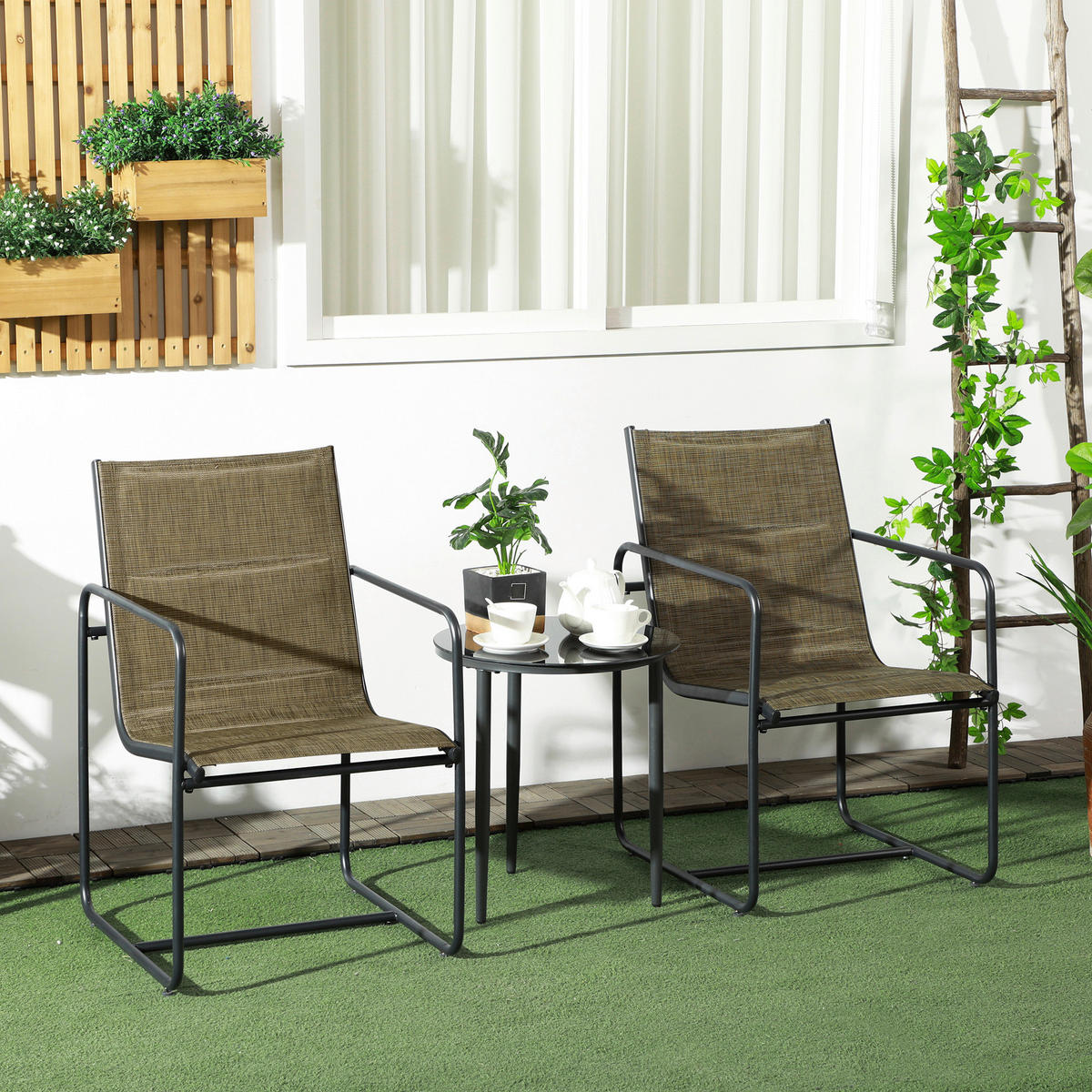 Outsunny Gartenstuhl 2er-Set braun Mesh B/H/L: ca. 66,5x88x54 cm Gartenstuhl 2er-Set - braun (54,00/66,50/88,00cm) - Outsunny
