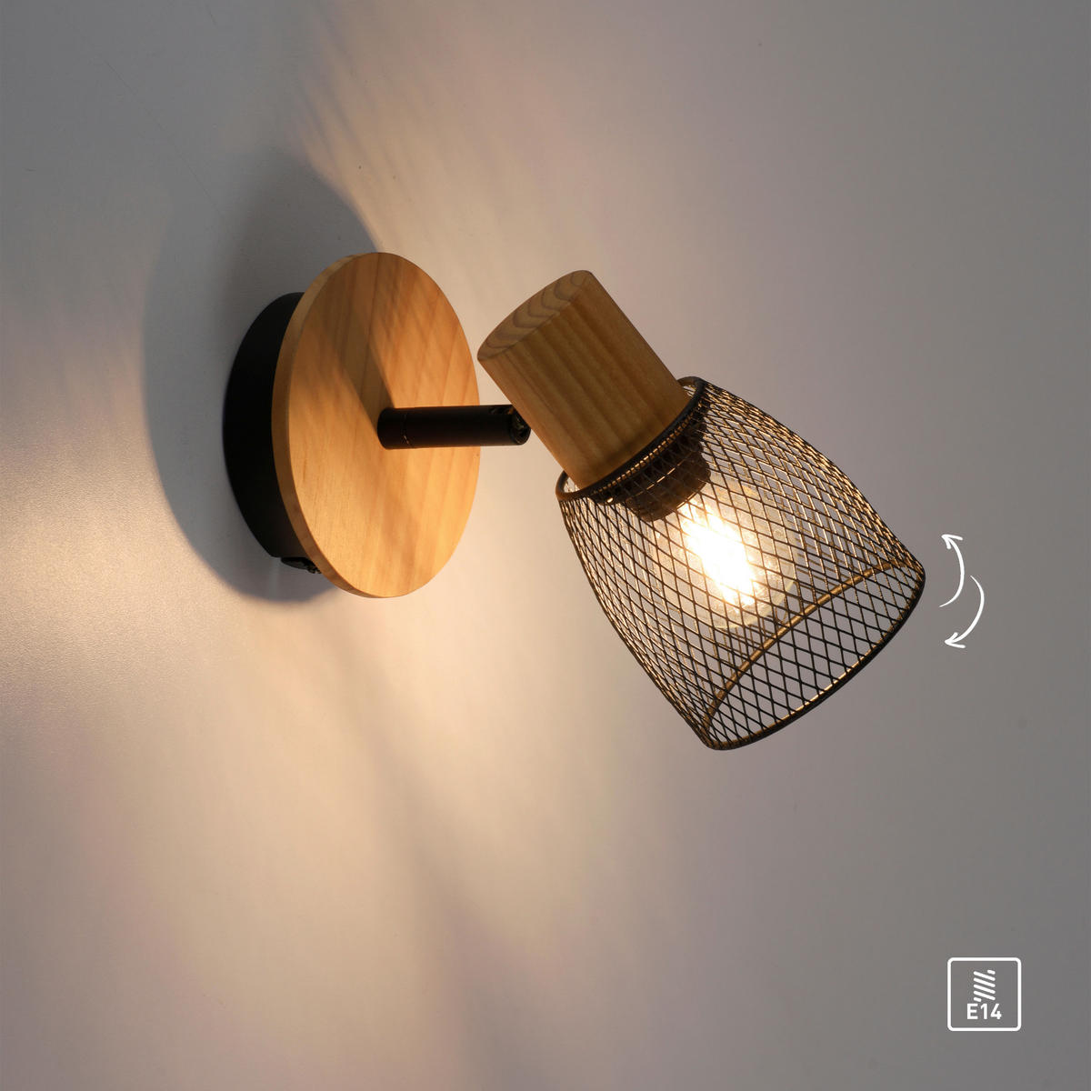 Just Light Spot TAMIS 15191-79 schwarz natur Holz Metall B/H/T: ca. 17x21x17 cm E14 1 Brennstellen TAMIS - natur/schwarz (17,00/21,00/17,00cm) - Just Light