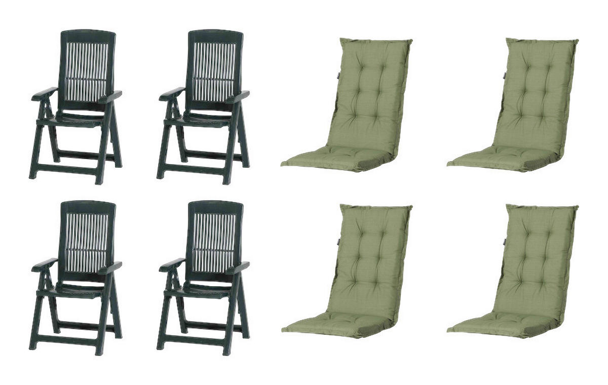 PROGARDEN,MADISON Klappsessel Set + Auflagen Tampa grün Kunststoff B/H/L: ca. 61x109x60 cm Tampa - grün (60,00/61,00/109,00cm) - PROGARDEN,MADISON