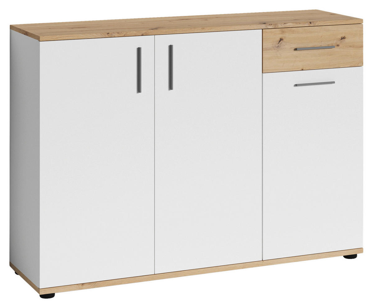 Kommode JAKOB Eiche Nachbildung weiß silber B/H/T: ca. 110x83,5x35,5 cm JAKOB - Eiche/weiß (110,00/83,50/35,50cm) - byLIVING