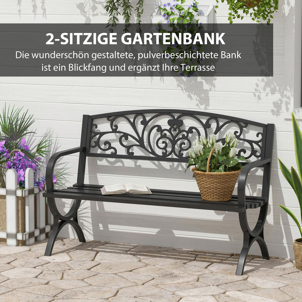 Outsunny Gartenbank Gartenbank - schwarz (127,00/60,00/85,00cm) - Outsunny