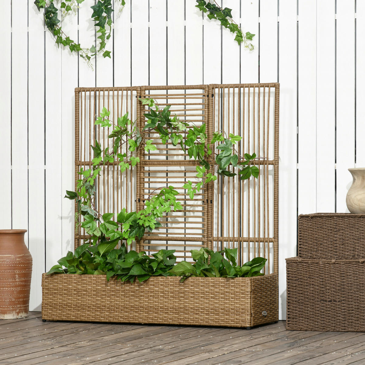 Outsunny Blumenkasten sand Polyrattan B/H/L: ca. 103x29x103 cm Blumenkasten - sand (103,00/103,00/29,00cm) - Outsunny