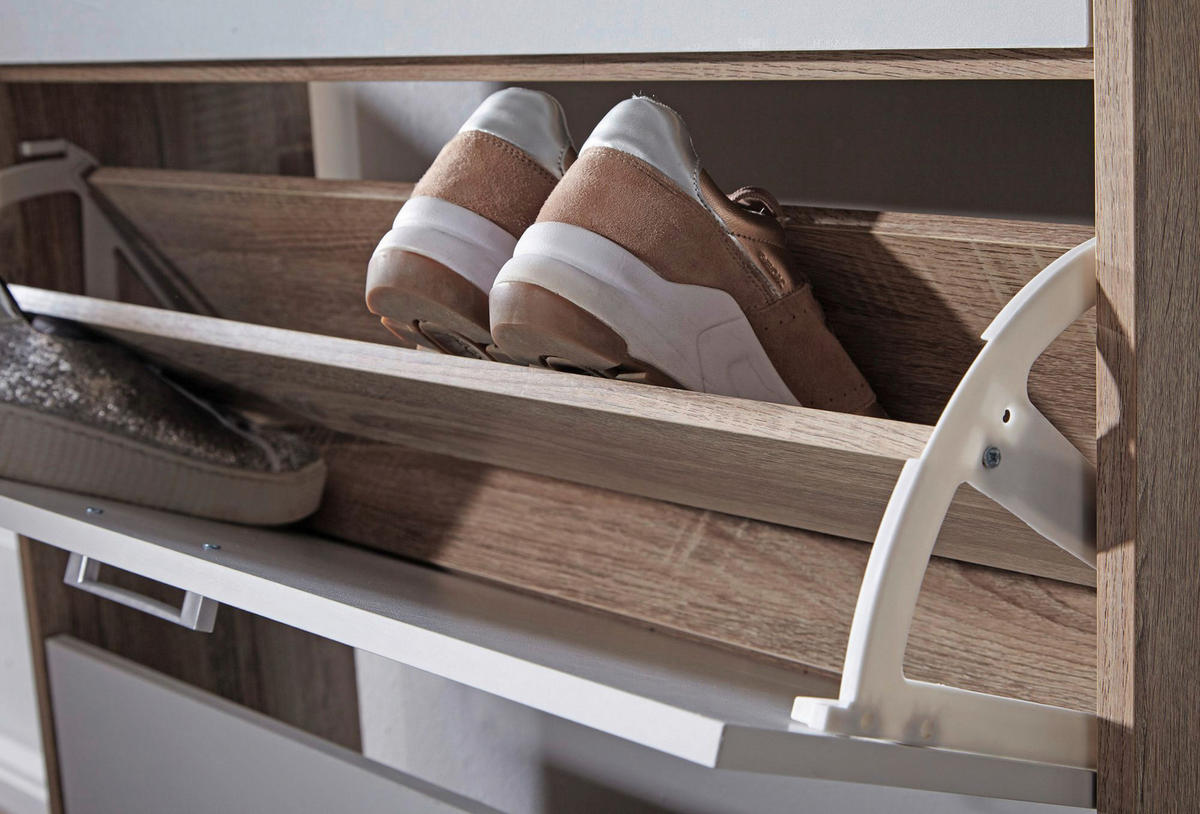 Schuhschrank Eiche Sonoma Nachbildung weiß B/H/T: ca. 80x95x24 cm Schuhschrank - Eiche/weiß (80,00/95,00/24,00cm) - Wohnling