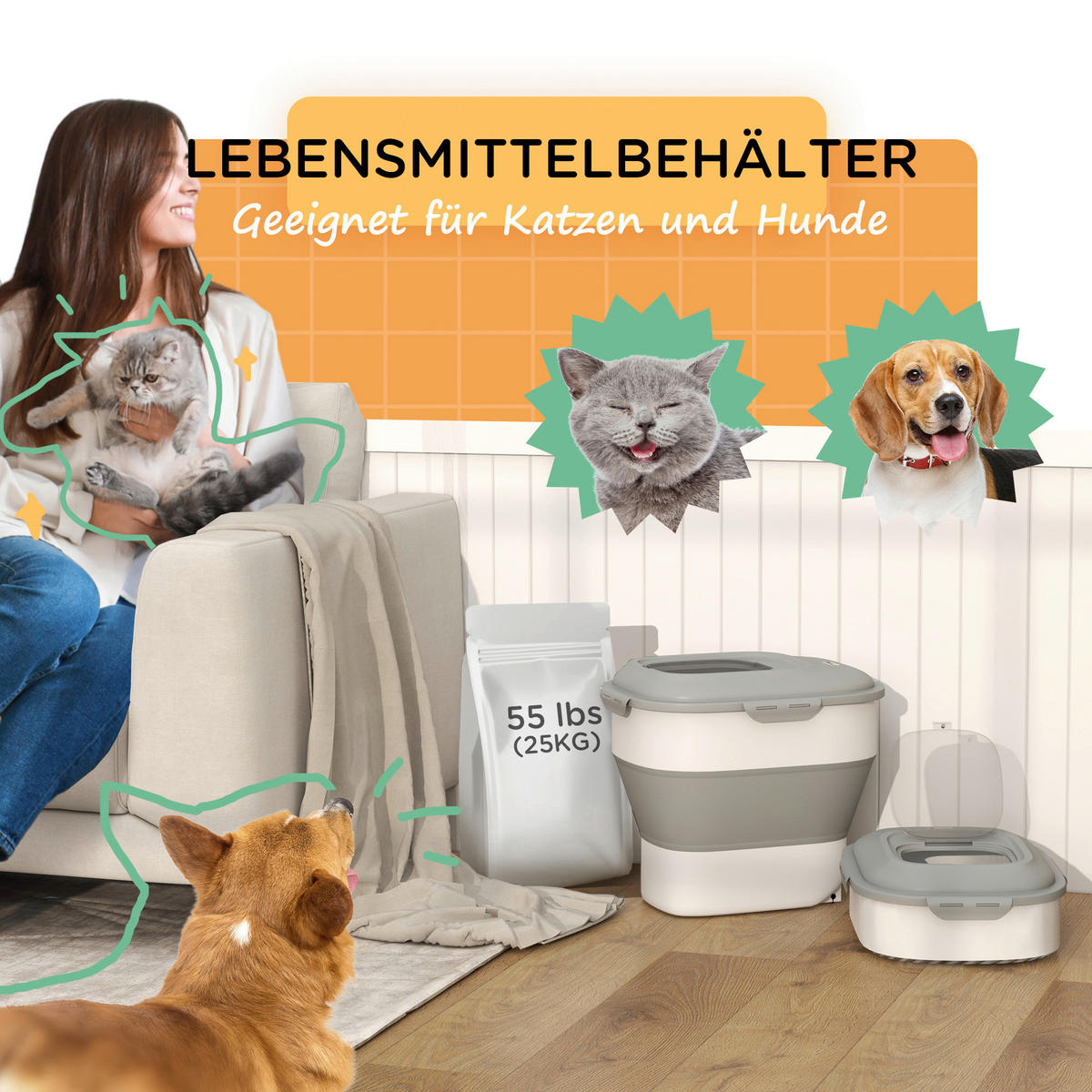 PawHut Hundefutter-Box grau B/H/L: ca. 32x37x44 cm Hundefutter-Box - grau (44,00/32,00/37,00cm) - PawHut