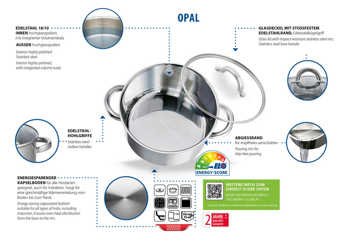 ELO Basic Fleischtopf silber Edelstahl D: ca. 16 cm Fleischtopf_Opal 16cm - silber (16,00cm) - ELO Basic